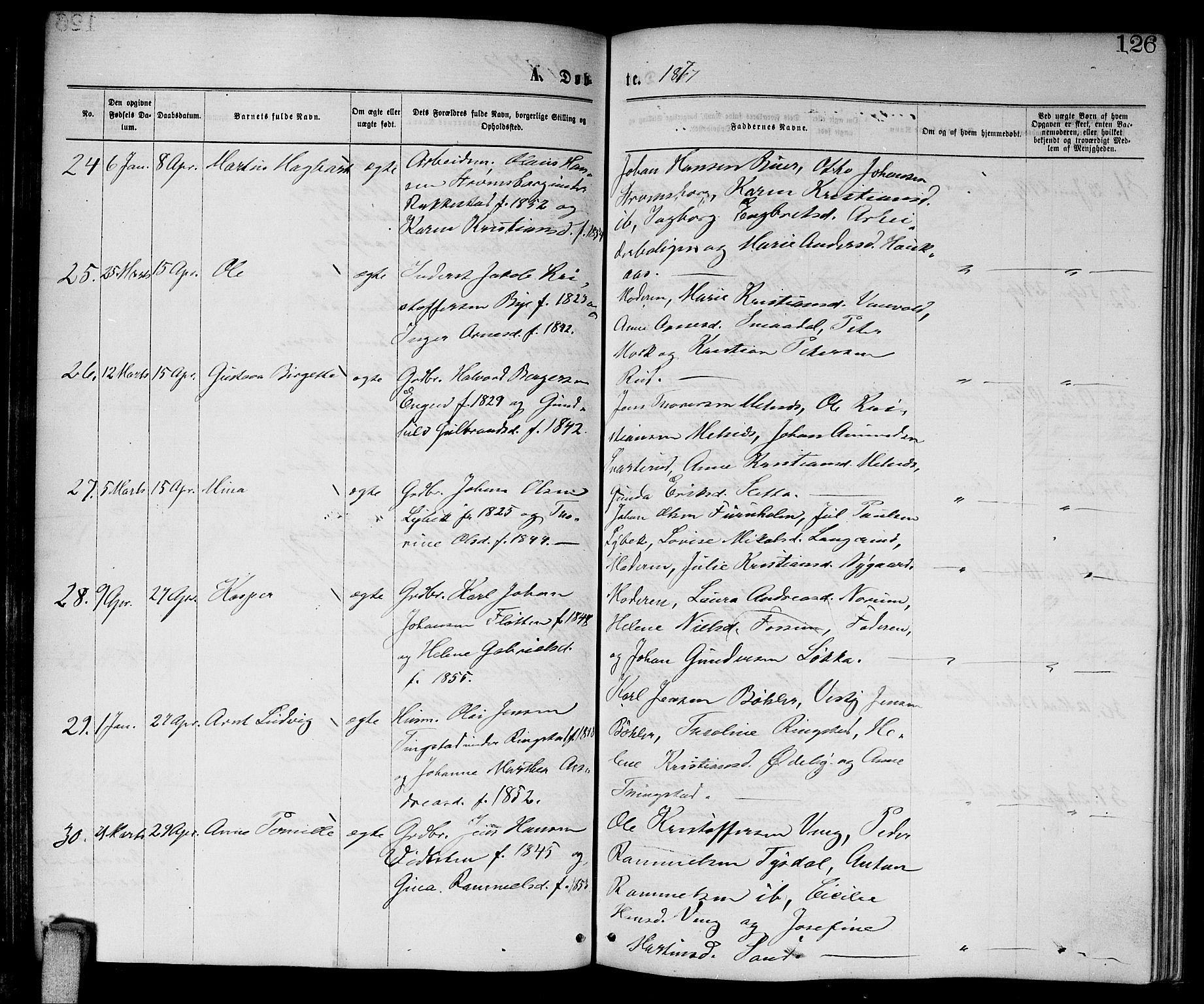 Enebakk prestekontor Kirkebøker, AV/SAO-A-10171c/G/Ga/L0005: Parish register (copy) no. I 5, 1867-1888, p. 126