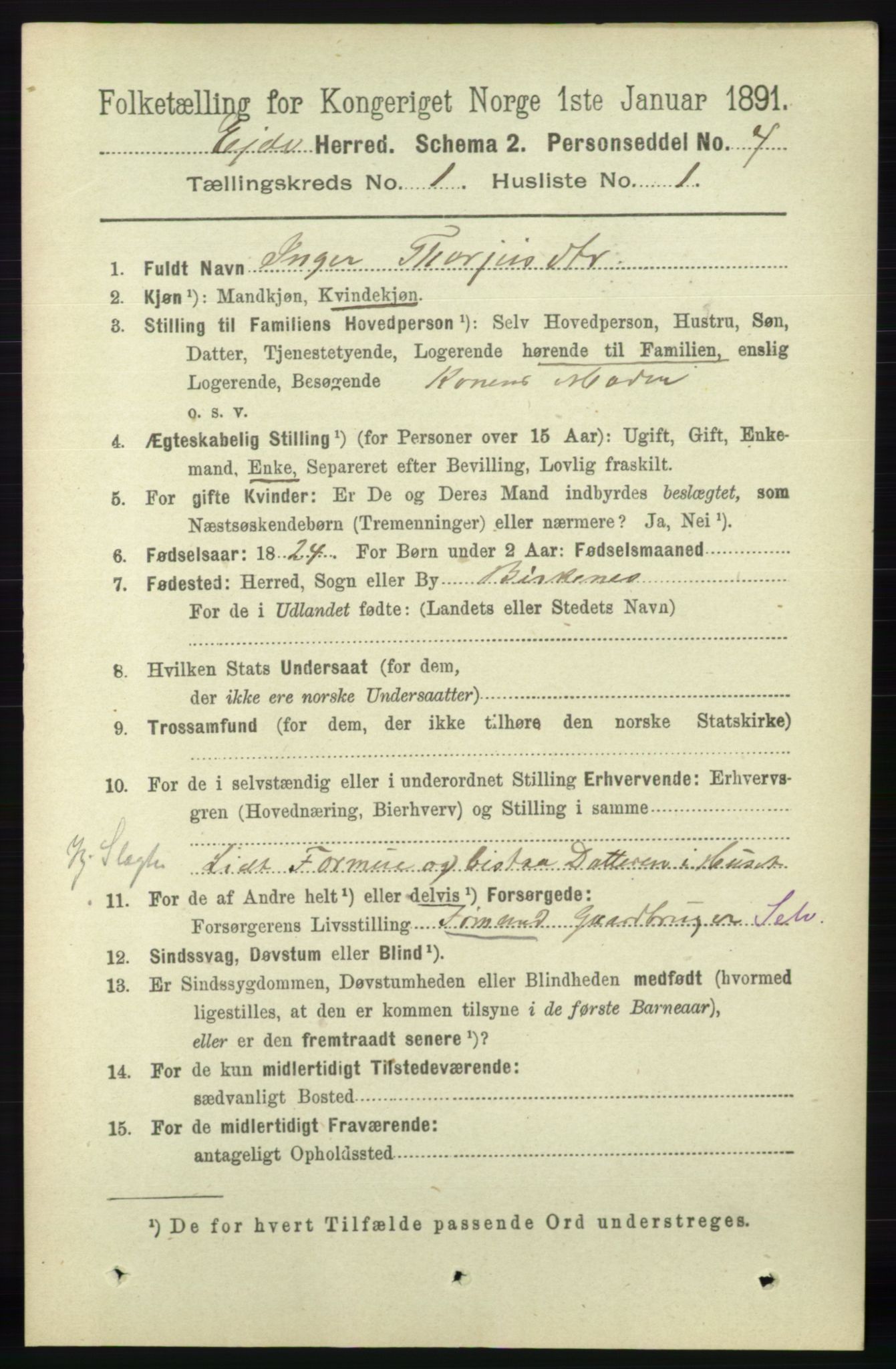 RA, 1891 census for 0925 Eide, 1891, p. 55