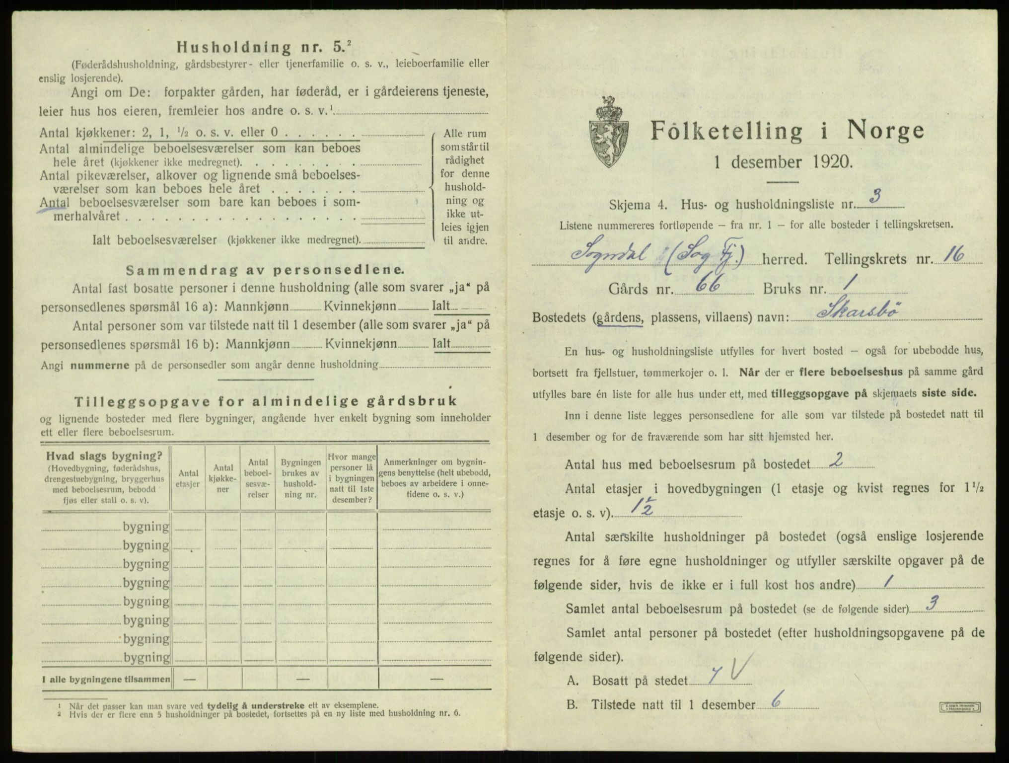 SAB, 1920 census for Sogndal, 1920, p. 858