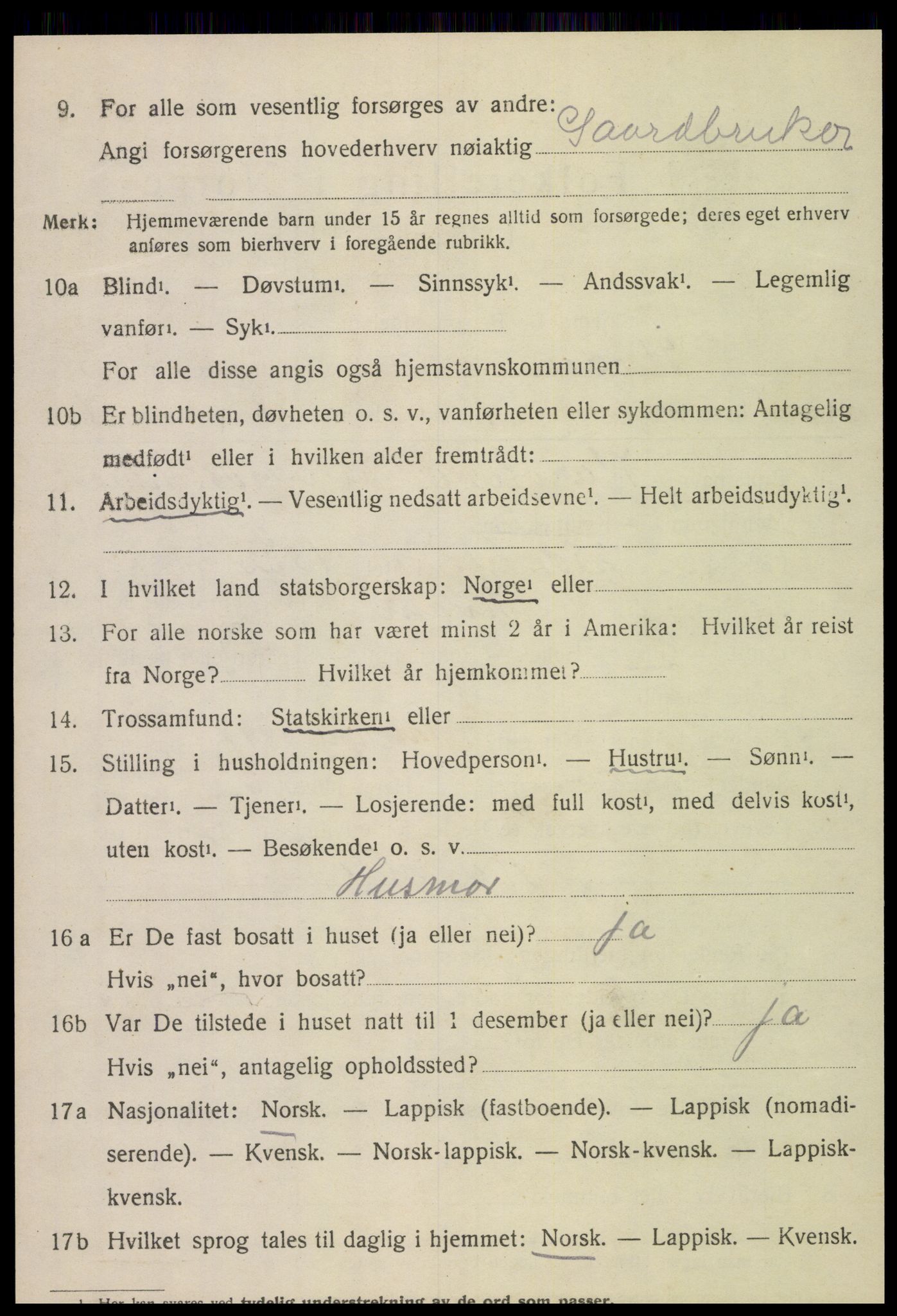 SAT, 1920 census for Kvam, 1920, p. 1380