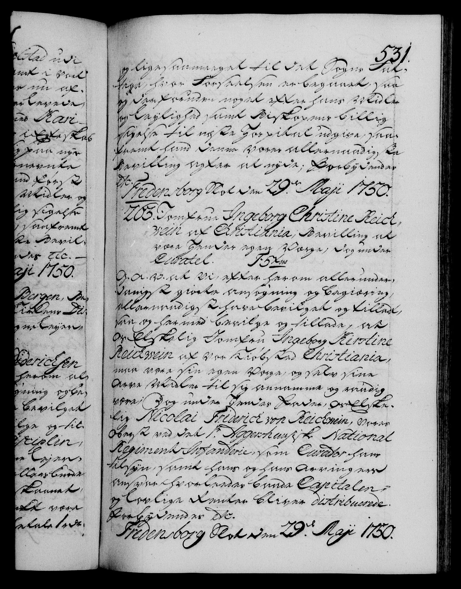 Danske Kanselli 1572-1799, AV/RA-EA-3023/F/Fc/Fca/Fcaa/L0036: Norske registre, 1749-1750, p. 531a