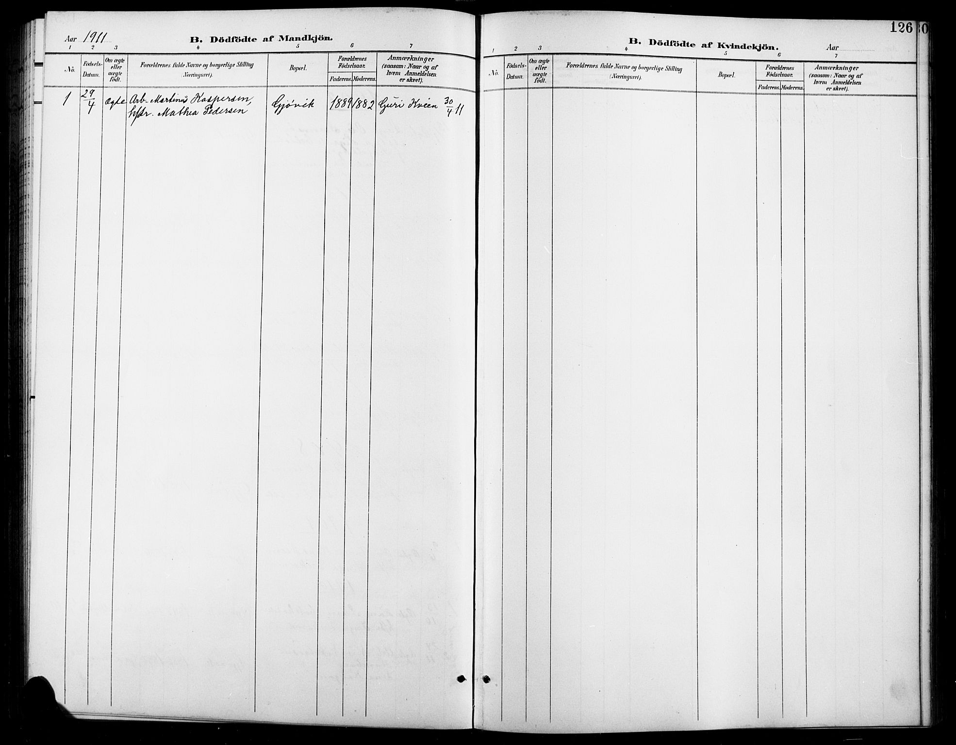 Vardal prestekontor, SAH/PREST-100/H/Ha/Hab/L0012: Parish register (copy) no. 12, 1902-1911, p. 126