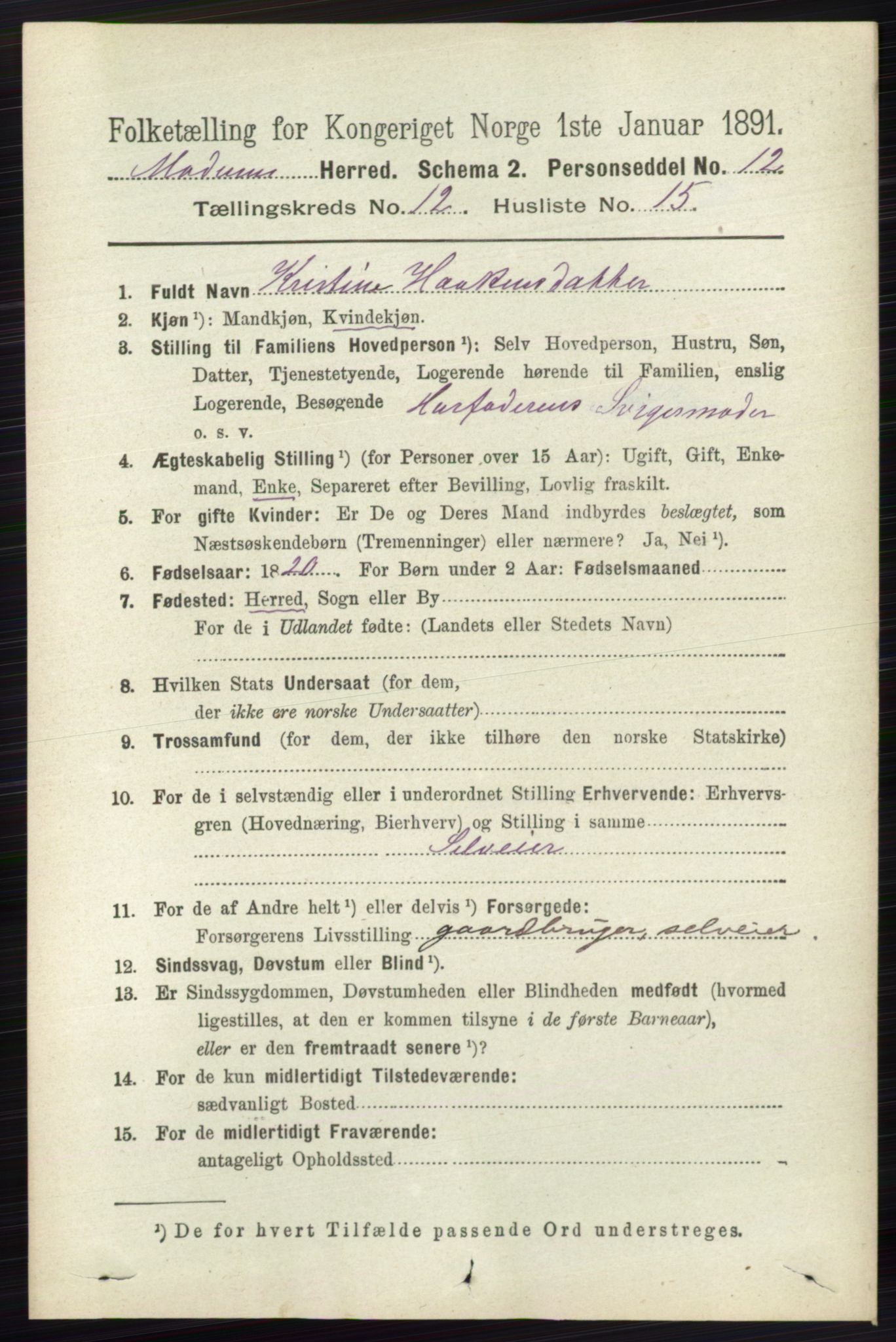 RA, 1891 census for 0623 Modum, 1891, p. 4538