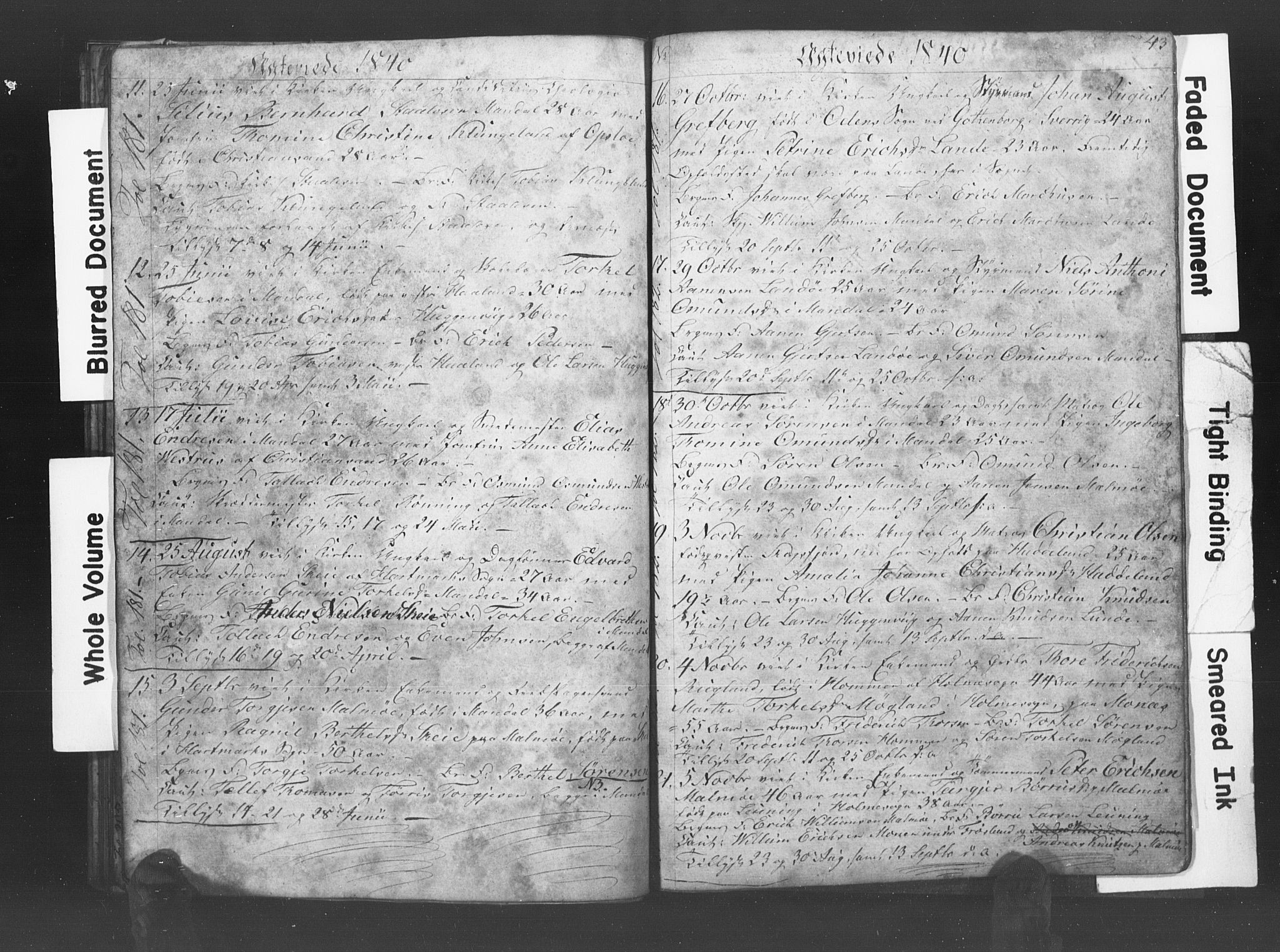 Mandal sokneprestkontor, SAK/1111-0030/F/Fb/Fba/L0004: Parish register (copy) no. B 1D, 1838-1841, p. 43