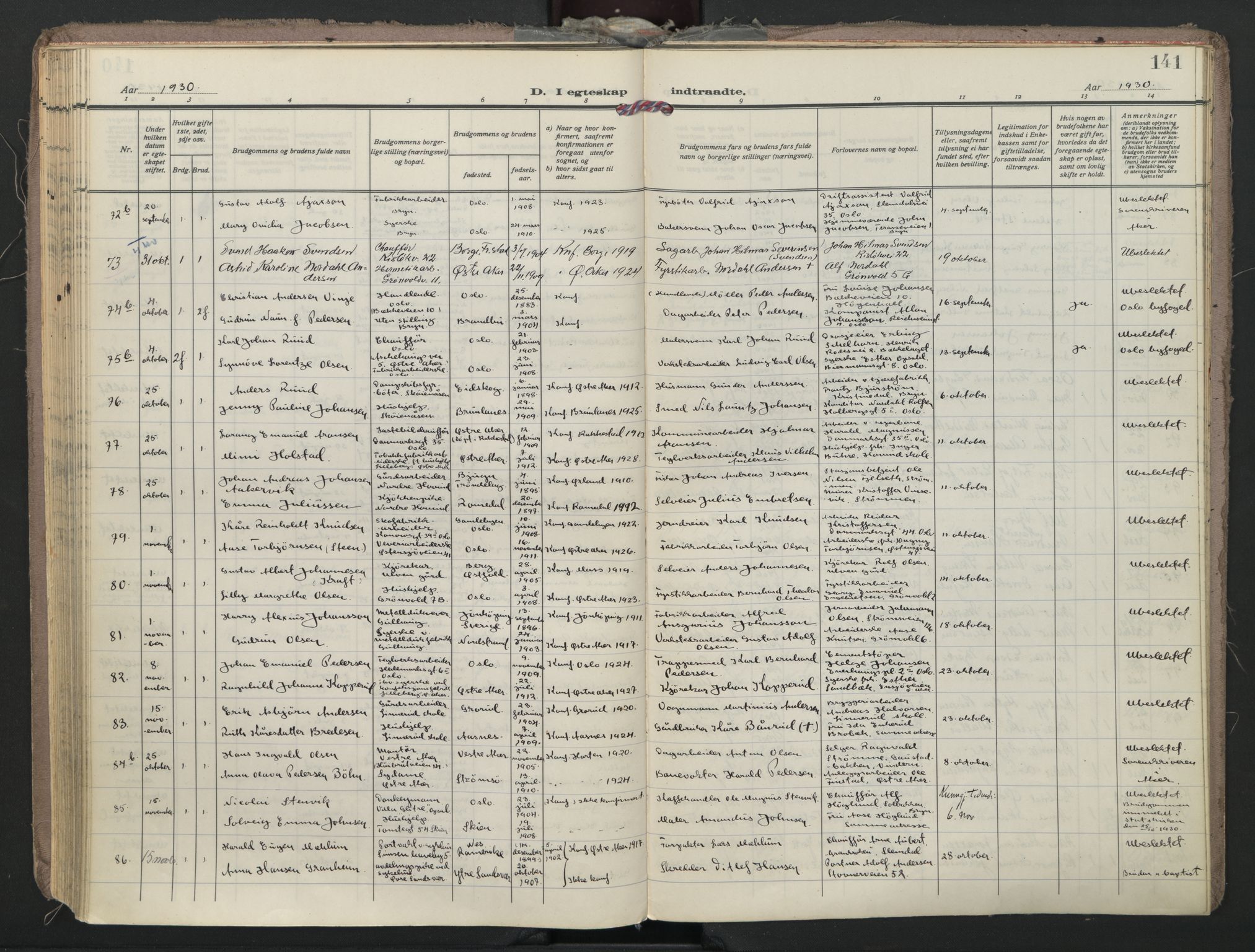 Østre Aker prestekontor Kirkebøker, AV/SAO-A-10840/F/Fa/L0014: Parish register (official) no. I 14, 1926-1936, p. 141