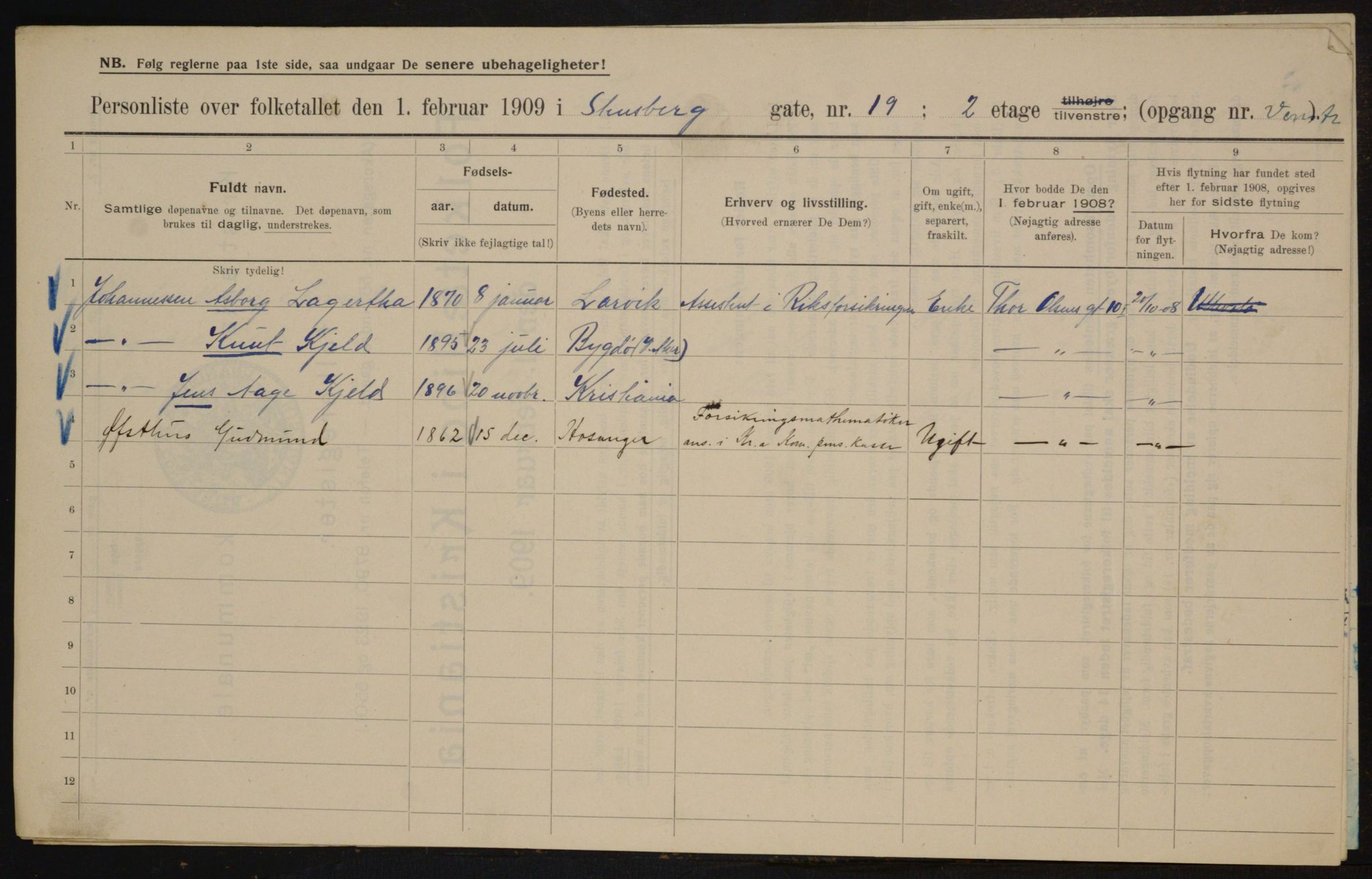 OBA, Municipal Census 1909 for Kristiania, 1909, p. 91917