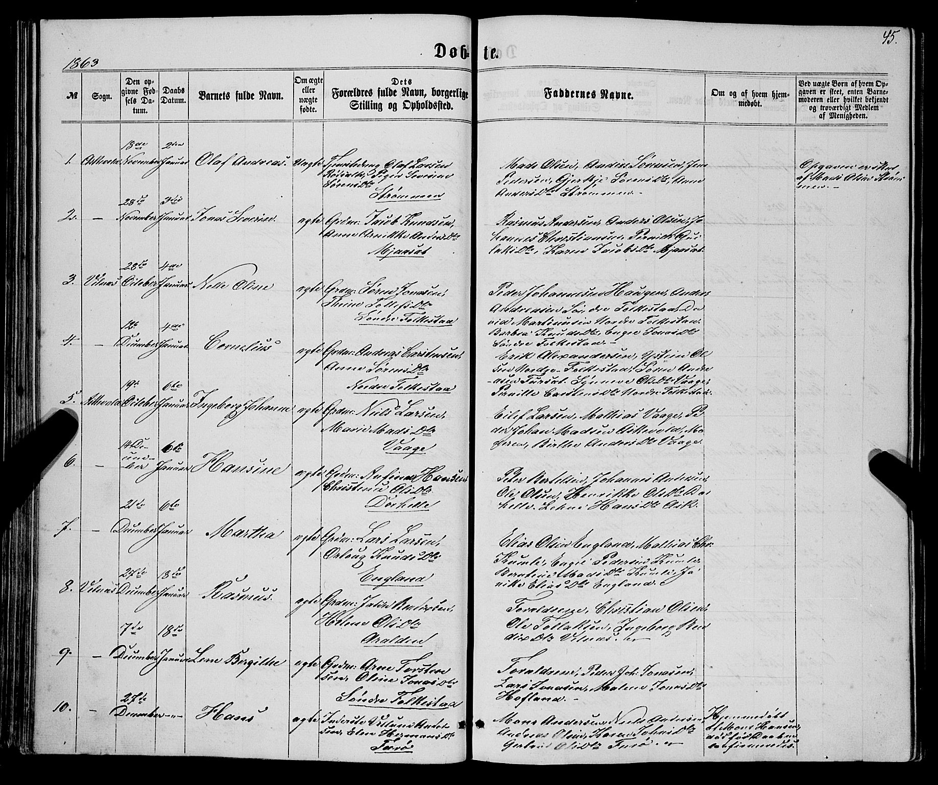 Askvoll sokneprestembete, AV/SAB-A-79501/H/Haa/Haaa/L0012: Parish register (official) no. A 12, 1859-1878, p. 45