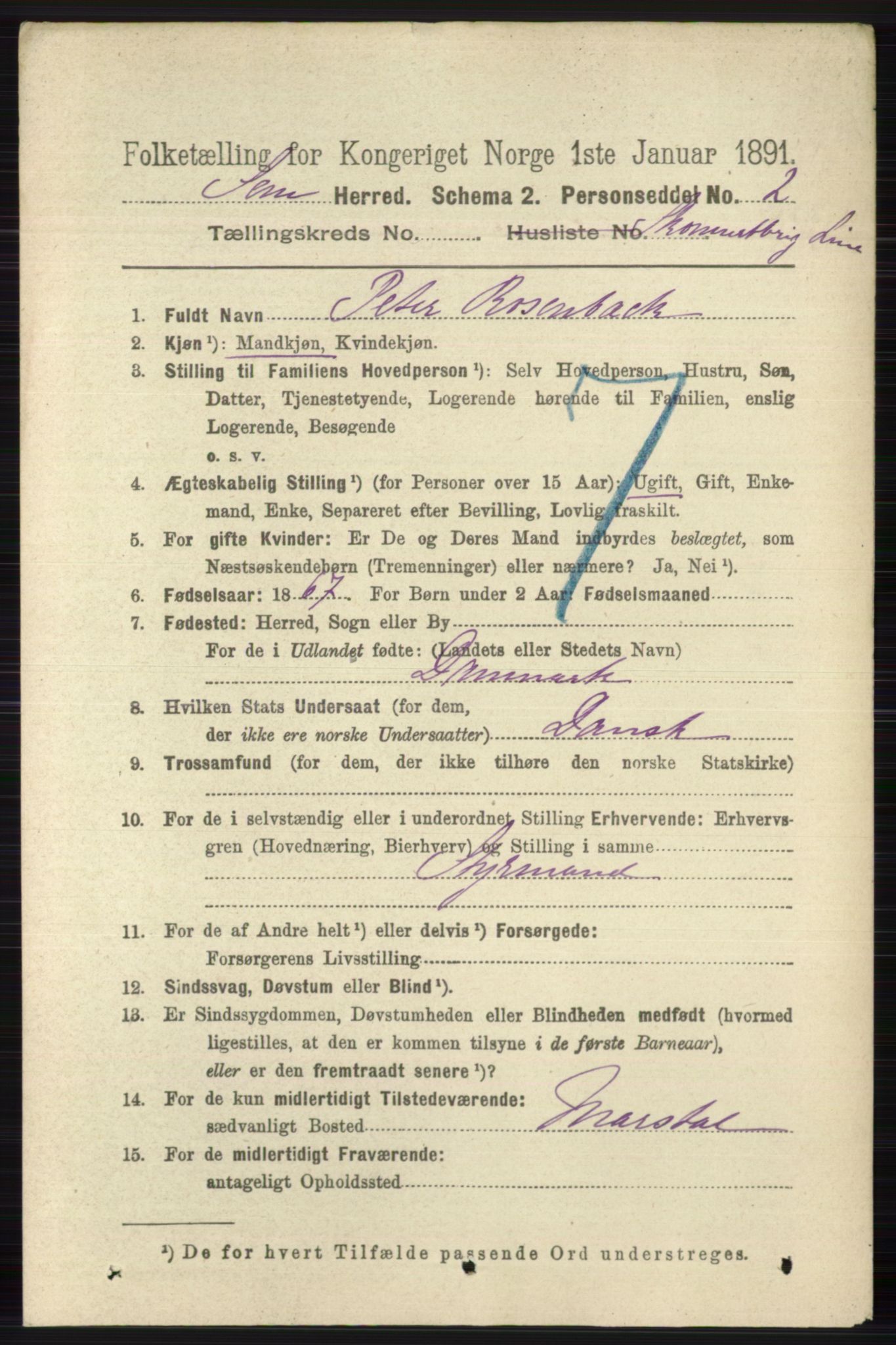 RA, 1891 census for 0721 Sem, 1891, p. 7402