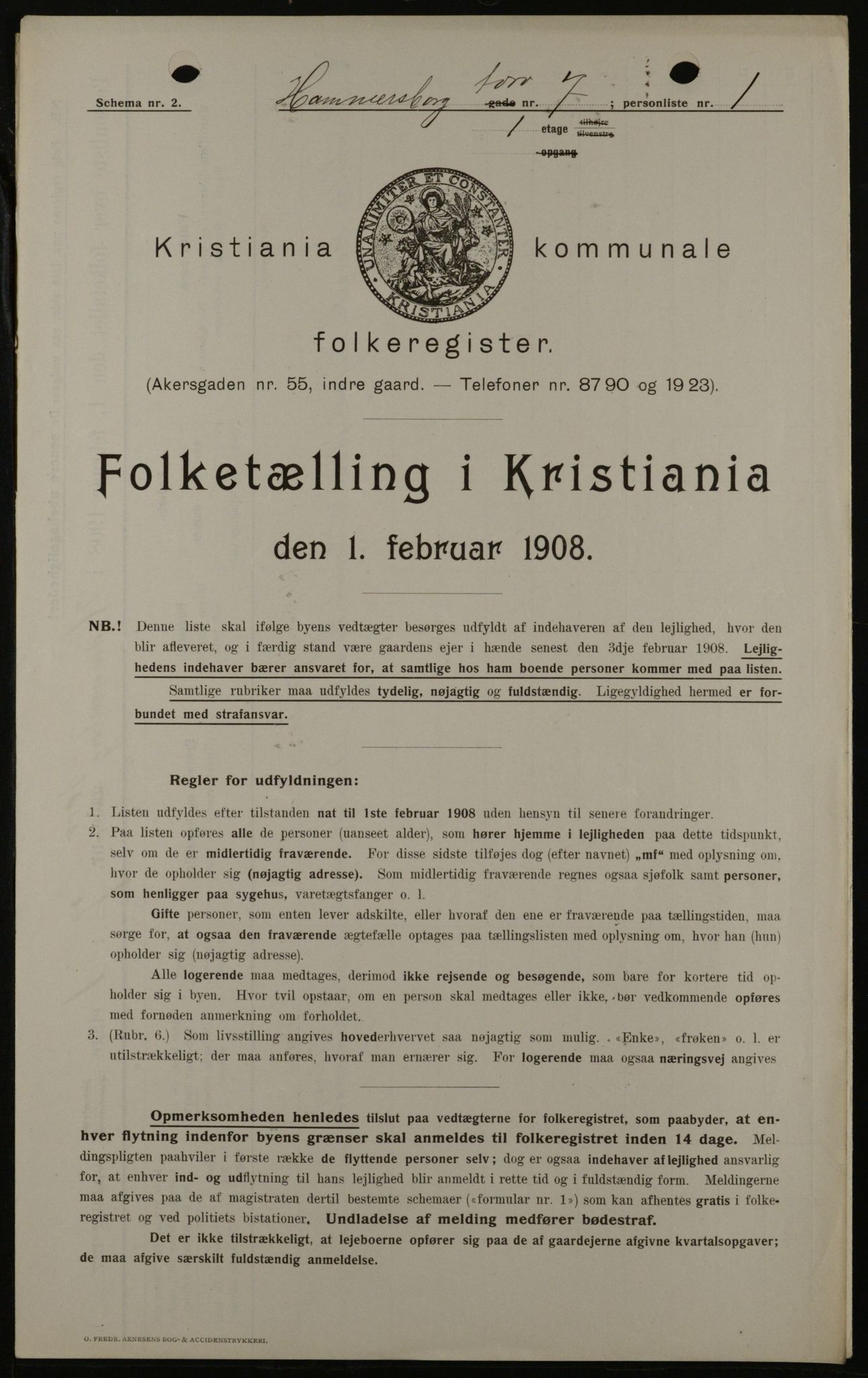 OBA, Municipal Census 1908 for Kristiania, 1908, p. 31109