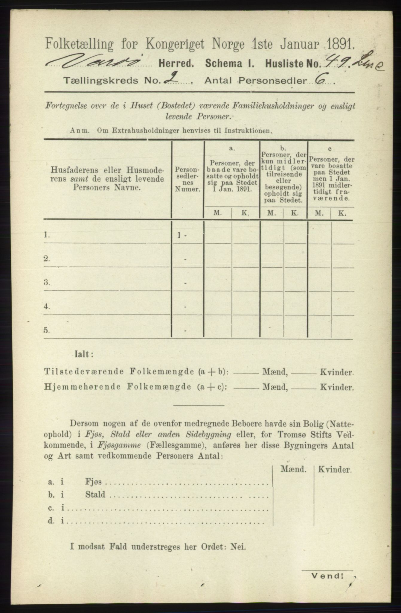 RA, 1891 census for 2028 Vardø, 1891, p. 267