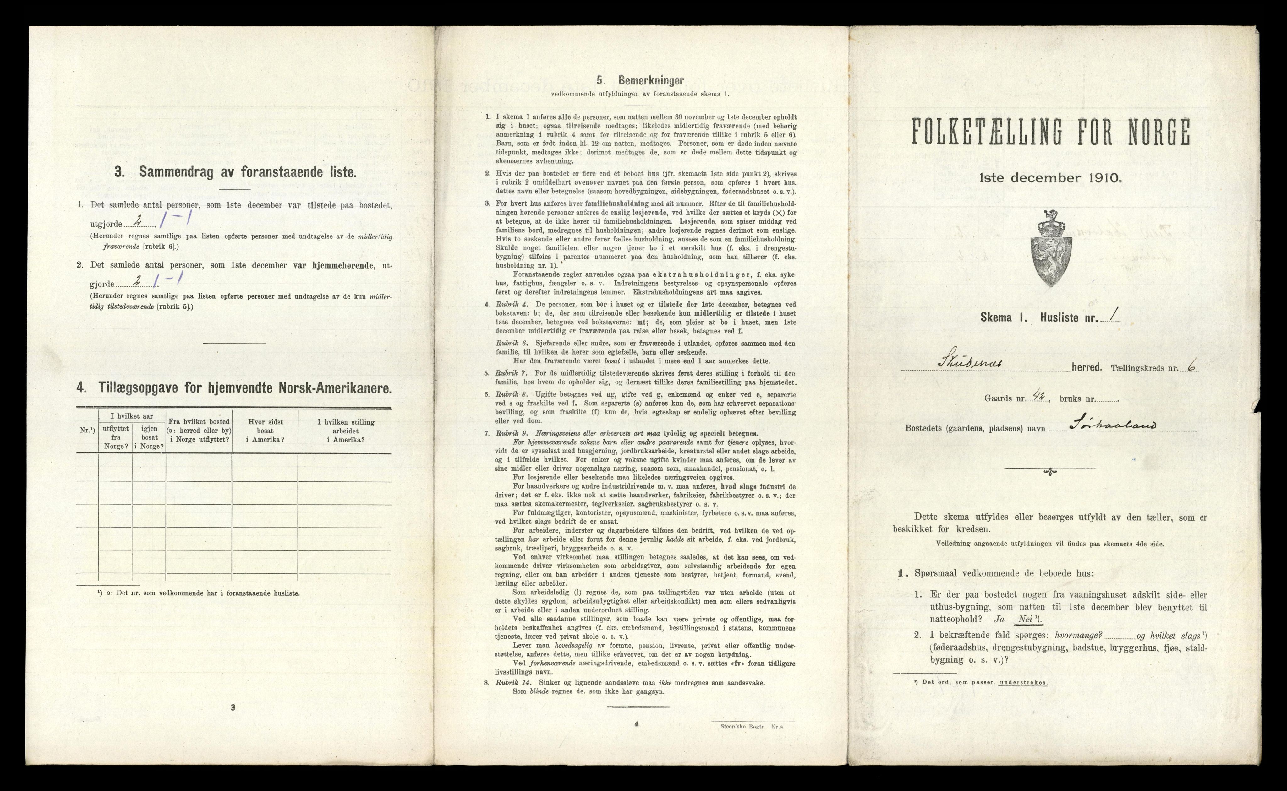 RA, 1910 census for Skudenes, 1910, p. 711