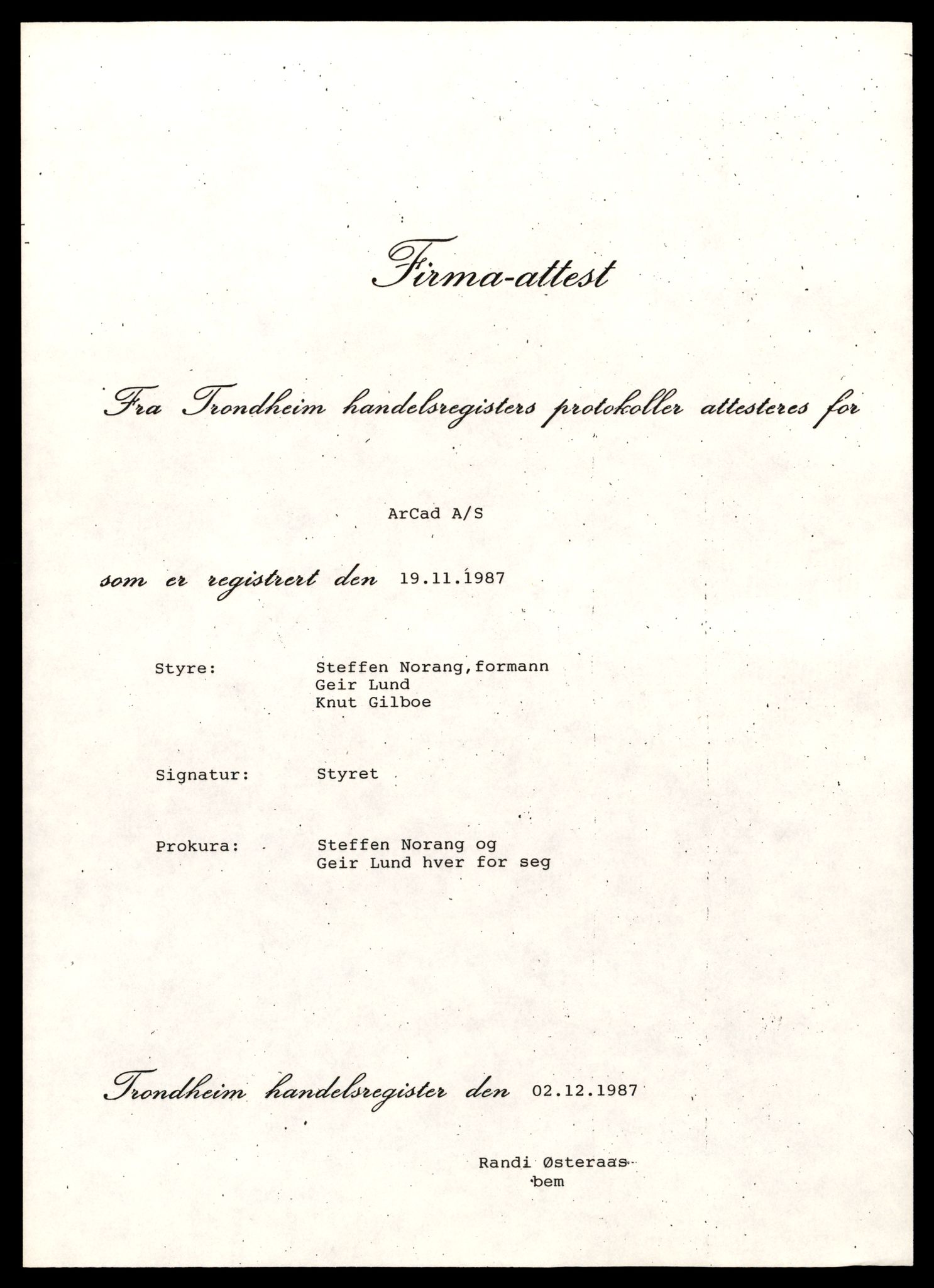 Trondheim byfogd, AV/SAT-A-0003/2/J/Jd/Jda/L0003: Bilag, aksjeselskap, Ark-Aur, 1944-1990, p. 3