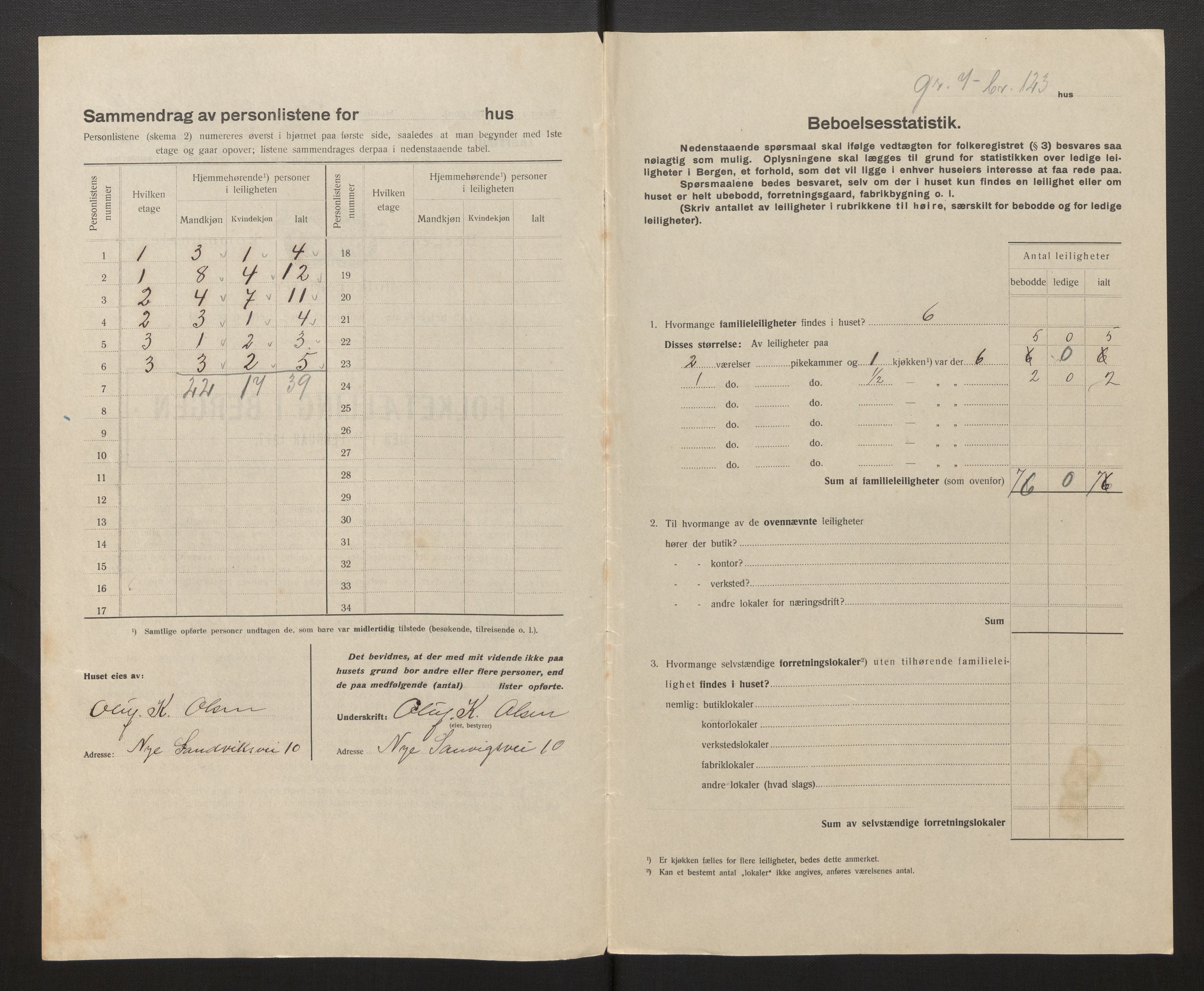 SAB, Municipal Census 1917 for Bergen, 1917, p. 49105