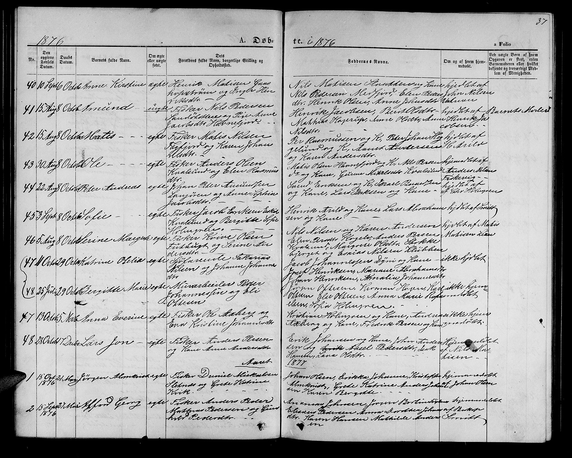 Hammerfest sokneprestkontor, SATØ/S-1347/H/Hb/L0005.klokk: Parish register (copy) no. 5, 1869-1884, p. 37
