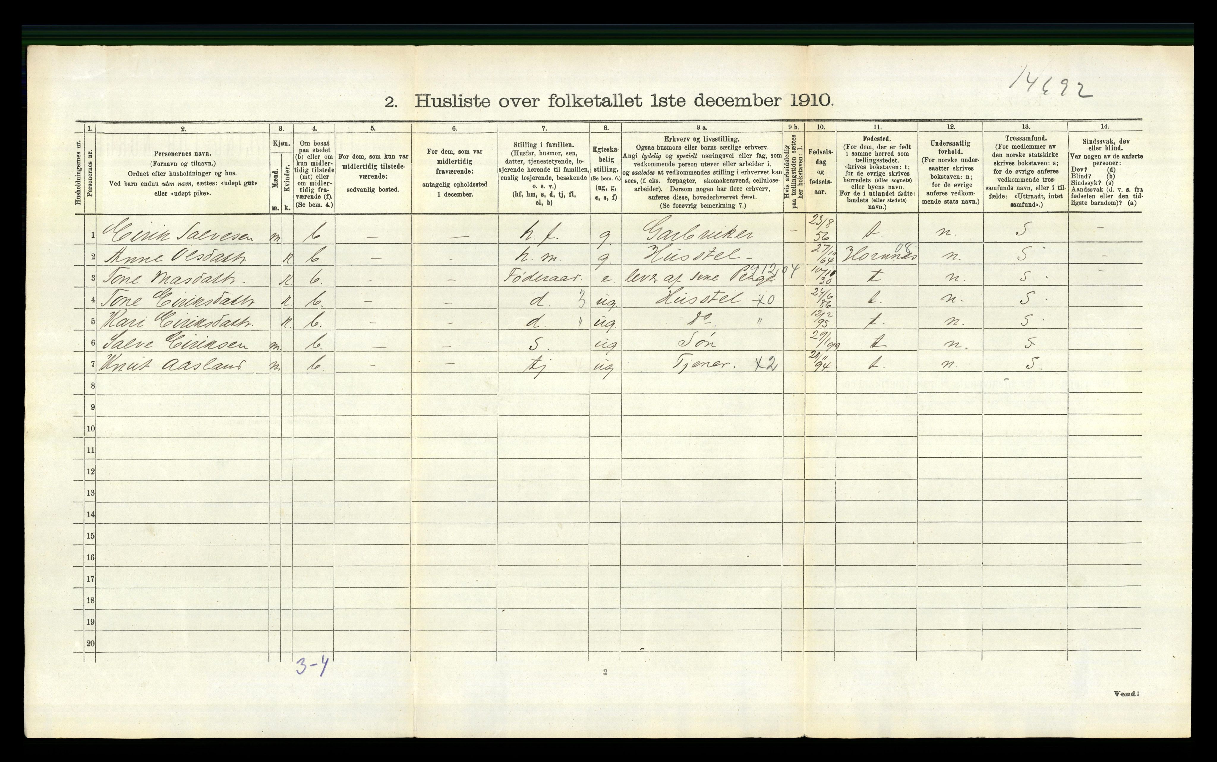 RA, 1910 census for Evje, 1910, p. 91