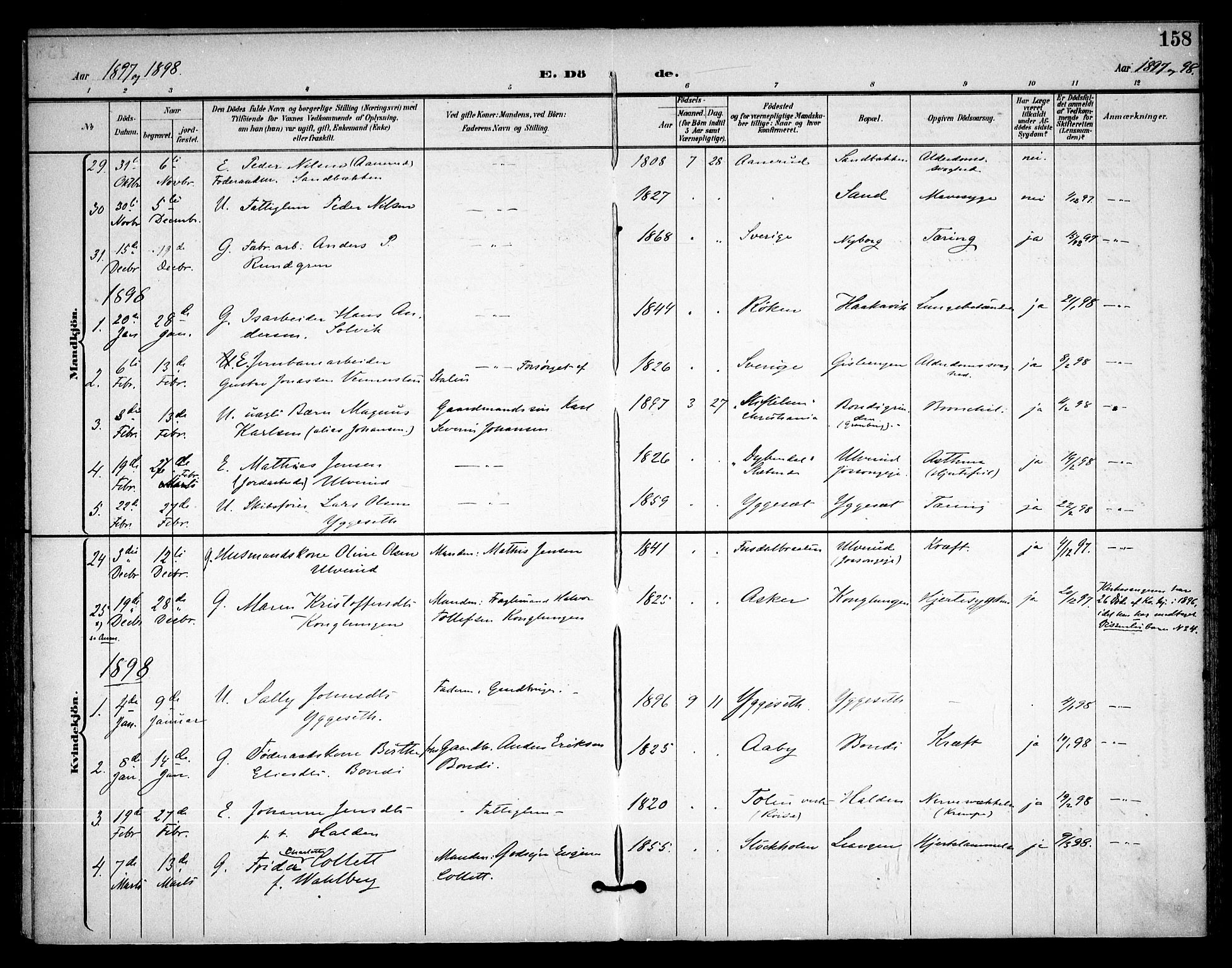 Asker prestekontor Kirkebøker, AV/SAO-A-10256a/F/Fa/L0015: Parish register (official) no. I 15, 1896-1915, p. 158