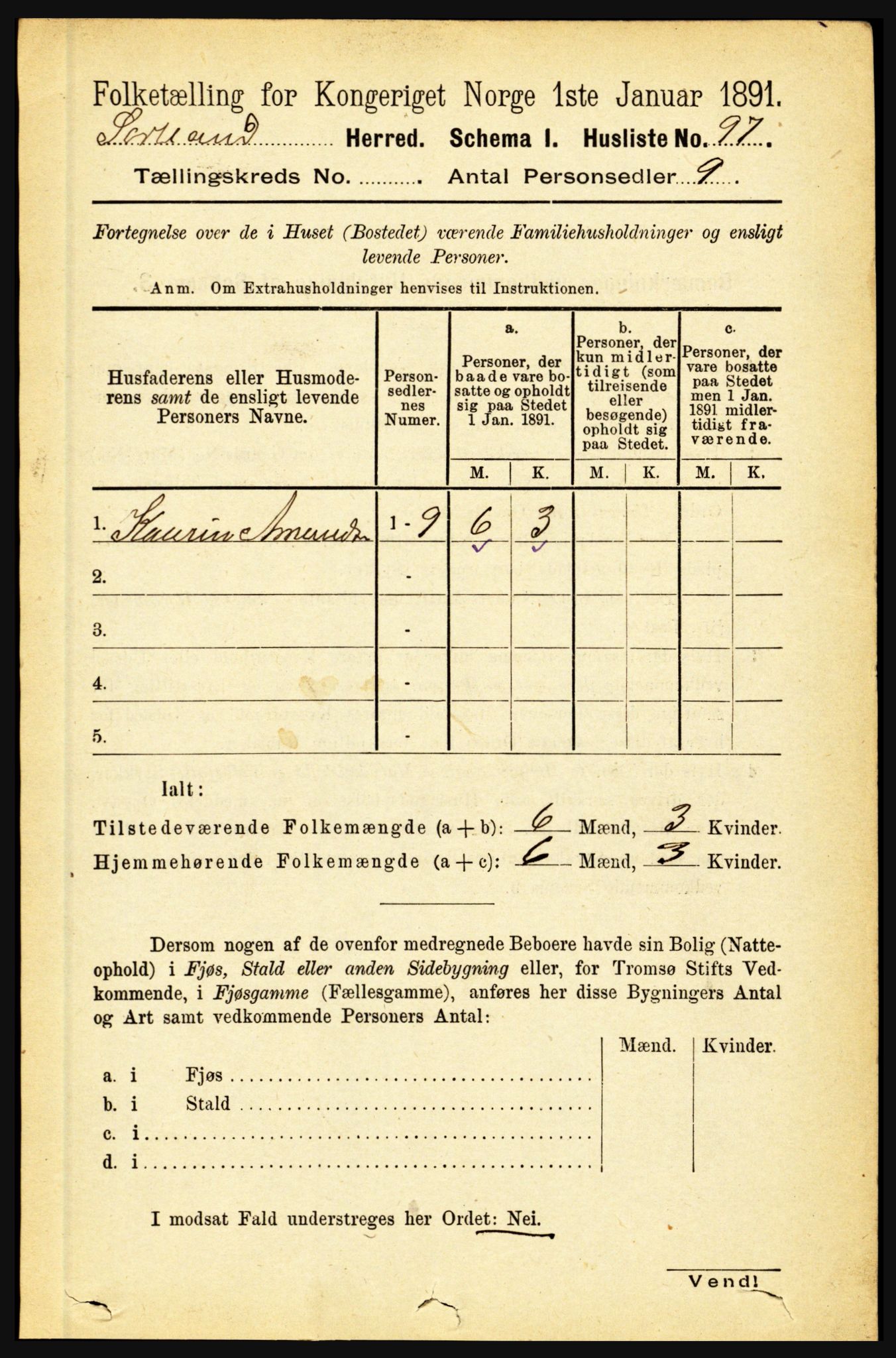 RA, 1891 census for 1870 Sortland, 1891, p. 114