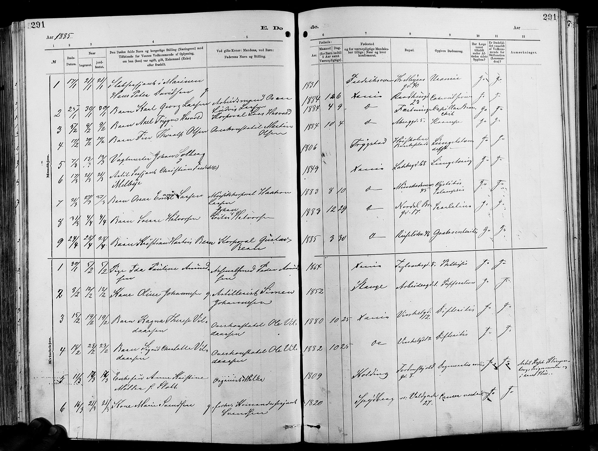 Garnisonsmenigheten Kirkebøker, SAO/A-10846/F/Fa/L0012: Parish register (official) no. 12, 1880-1893, p. 291