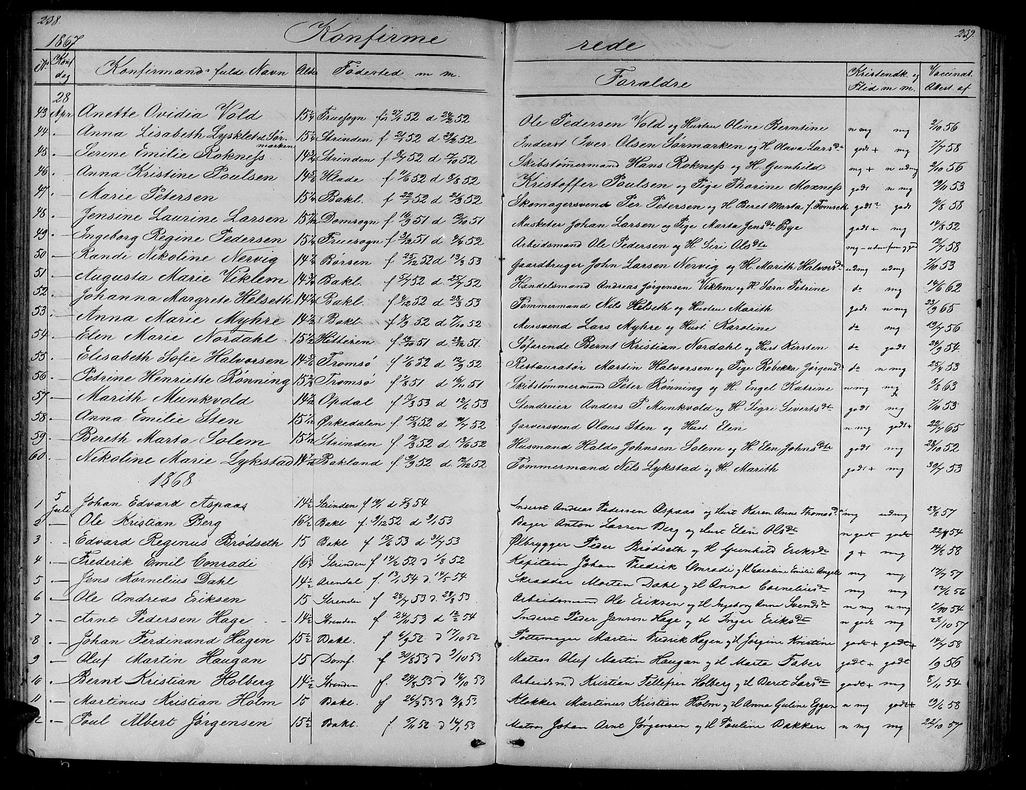 Ministerialprotokoller, klokkerbøker og fødselsregistre - Sør-Trøndelag, SAT/A-1456/604/L0219: Parish register (copy) no. 604C02, 1851-1869, p. 238-239
