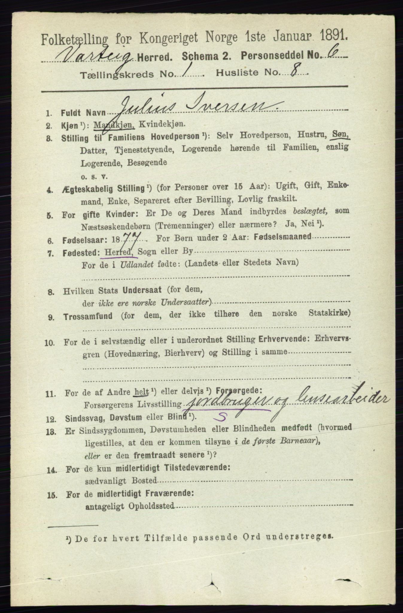 RA, 1891 census for 0114 Varteig, 1891, p. 142