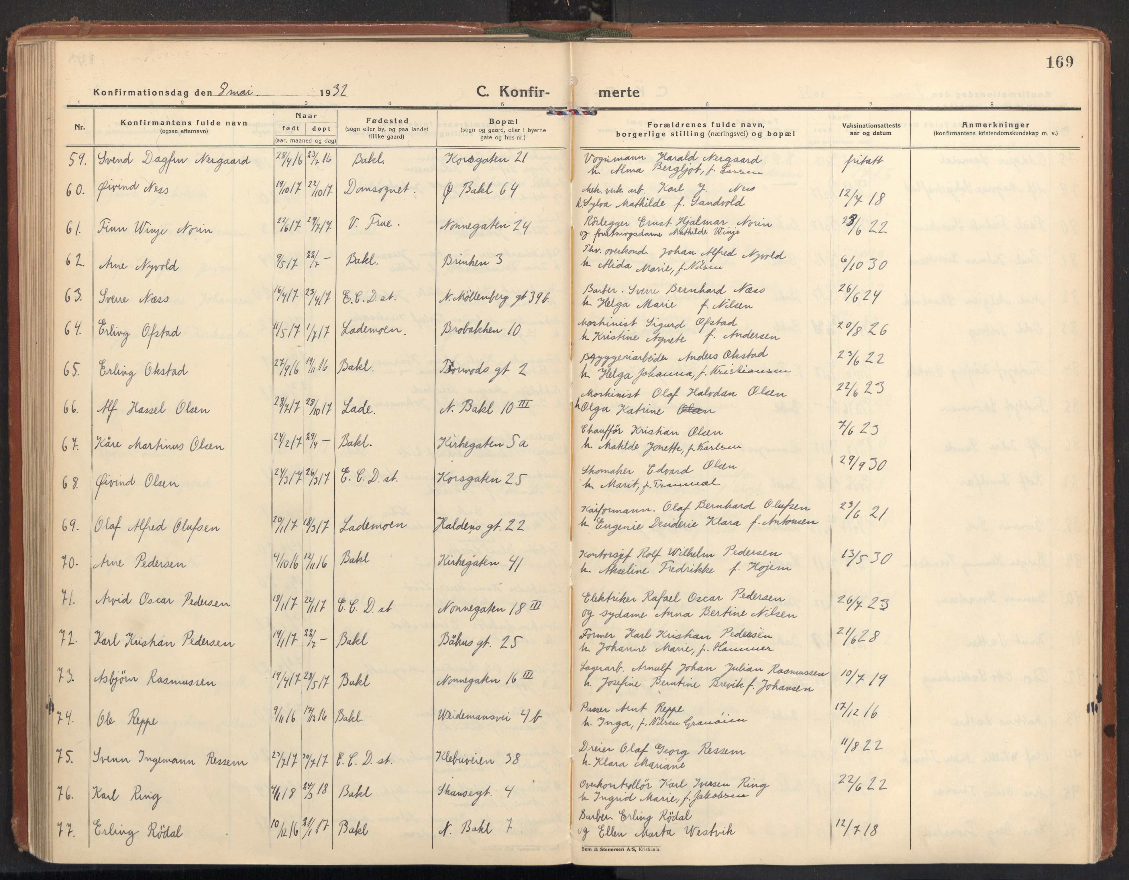 Ministerialprotokoller, klokkerbøker og fødselsregistre - Sør-Trøndelag, AV/SAT-A-1456/604/L0208: Parish register (official) no. 604A28, 1923-1937, p. 169