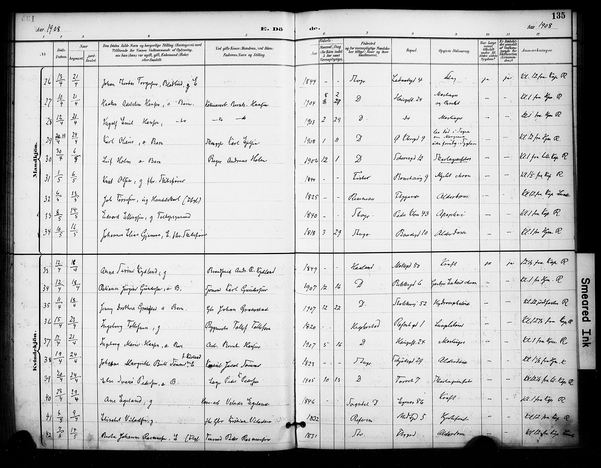 Domkirken sokneprestkontor, SAST/A-101812/001/30/30BA/L0032: Parish register (official) no. A 31, 1896-1917, p. 135