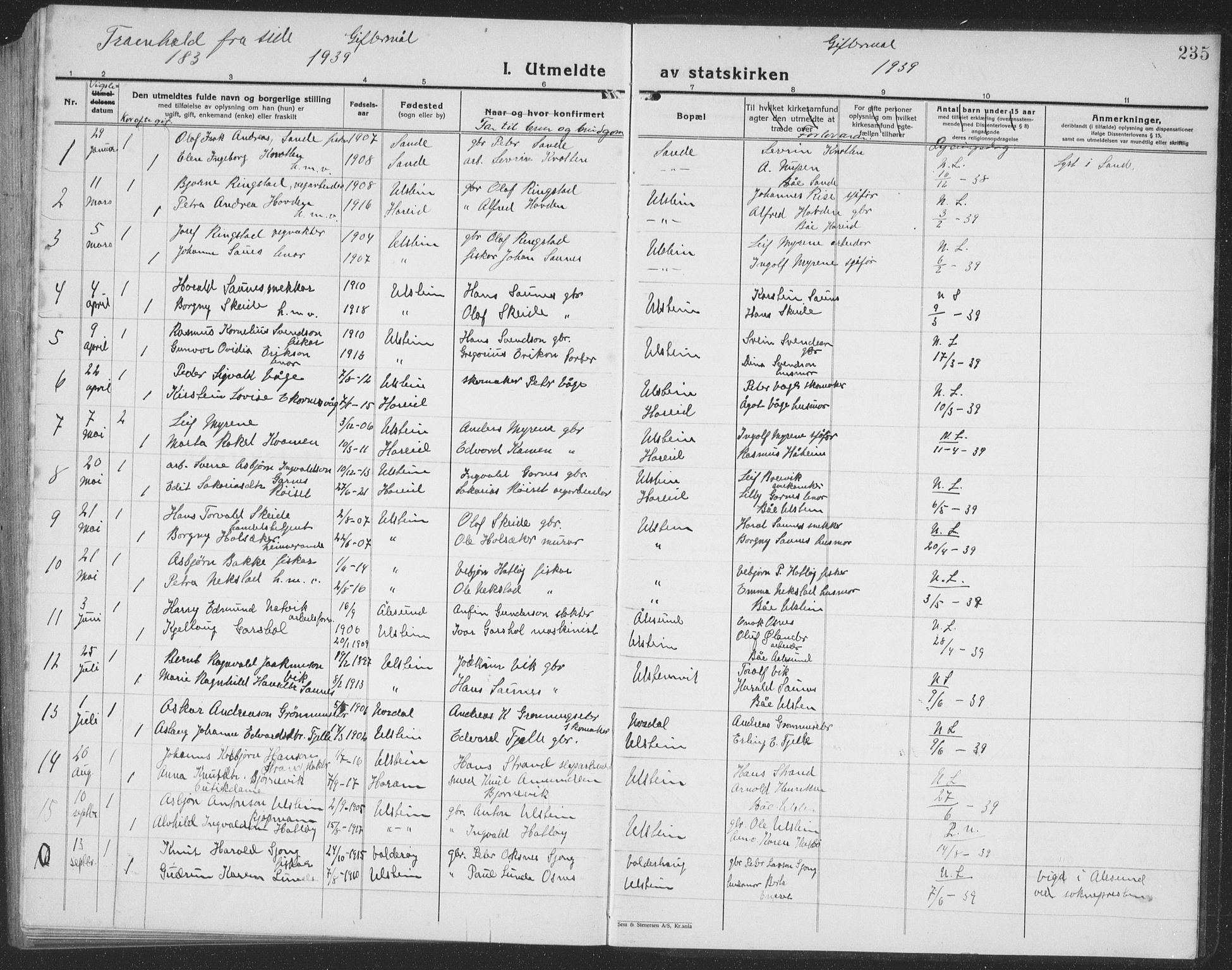 Ministerialprotokoller, klokkerbøker og fødselsregistre - Møre og Romsdal, AV/SAT-A-1454/509/L0113: Parish register (copy) no. 509C03, 1923-1939, p. 235