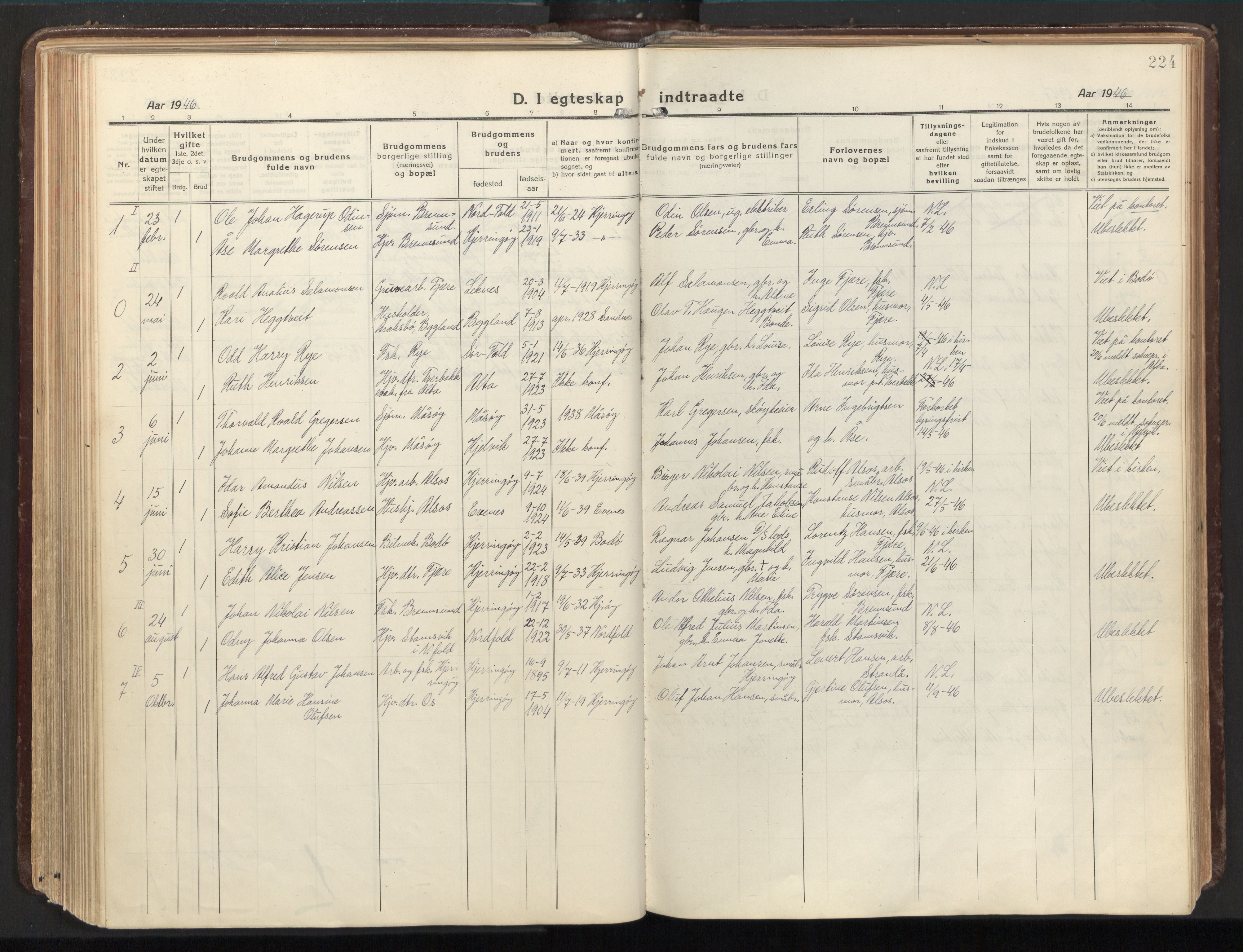Ministerialprotokoller, klokkerbøker og fødselsregistre - Nordland, SAT/A-1459/803/L0073: Parish register (official) no. 803A03, 1920-1955, p. 224