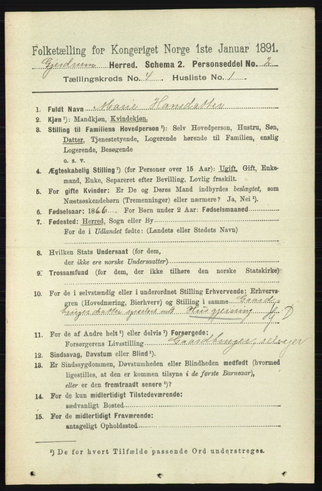 RA, 1891 census for 0234 Gjerdrum, 1891, p. 1815