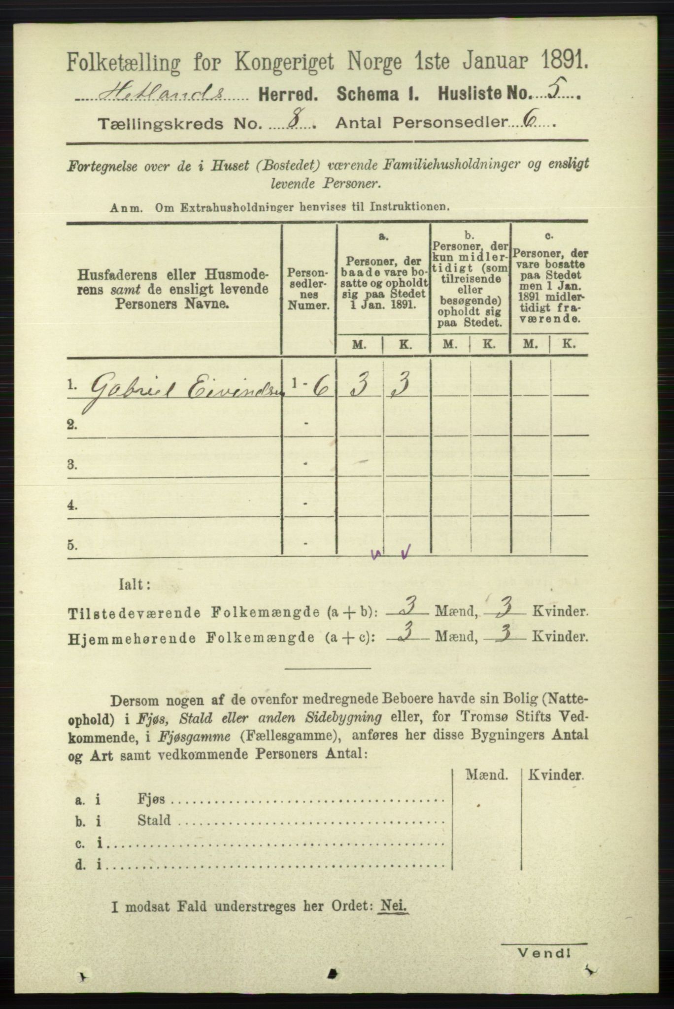 RA, 1891 census for 1126 Hetland, 1891, p. 4354