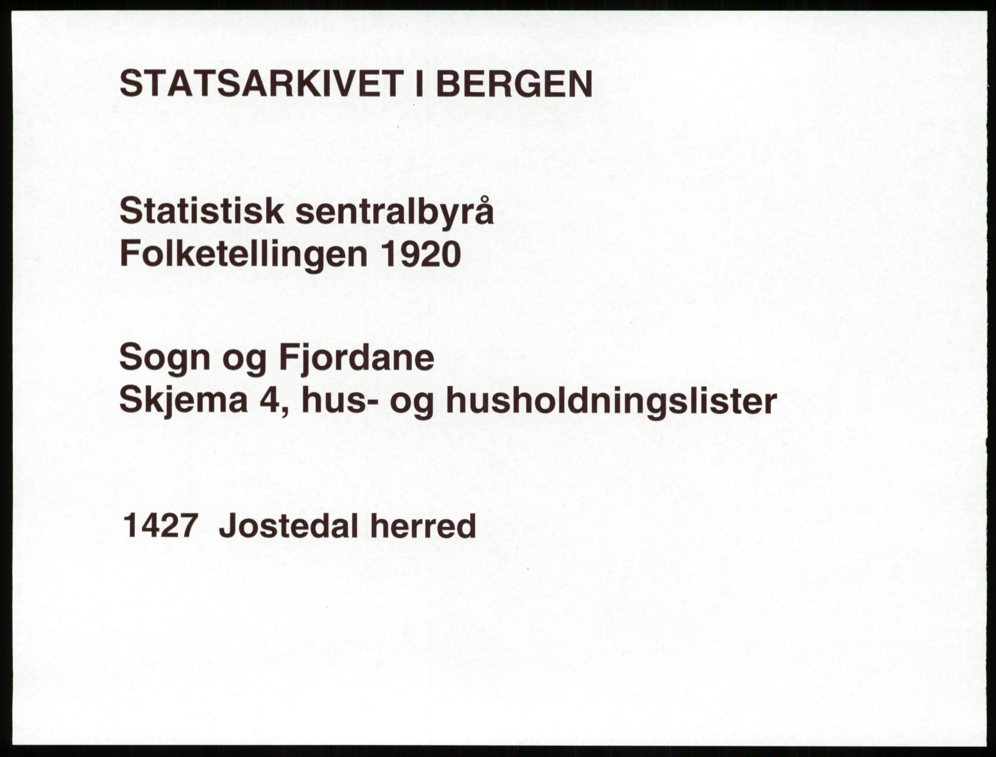 SAB, 1920 census for Jostedal, 1920, p. 18