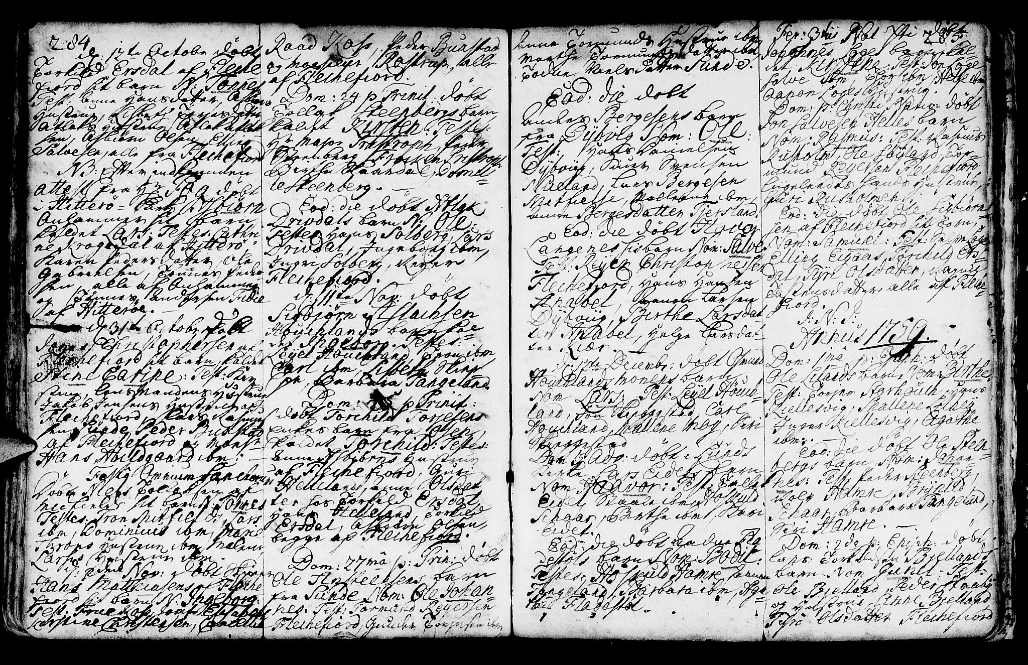 Lund sokneprestkontor, SAST/A-101809/S06/L0002: Parish register (official) no. A 2, 1738-1760, p. 284-285