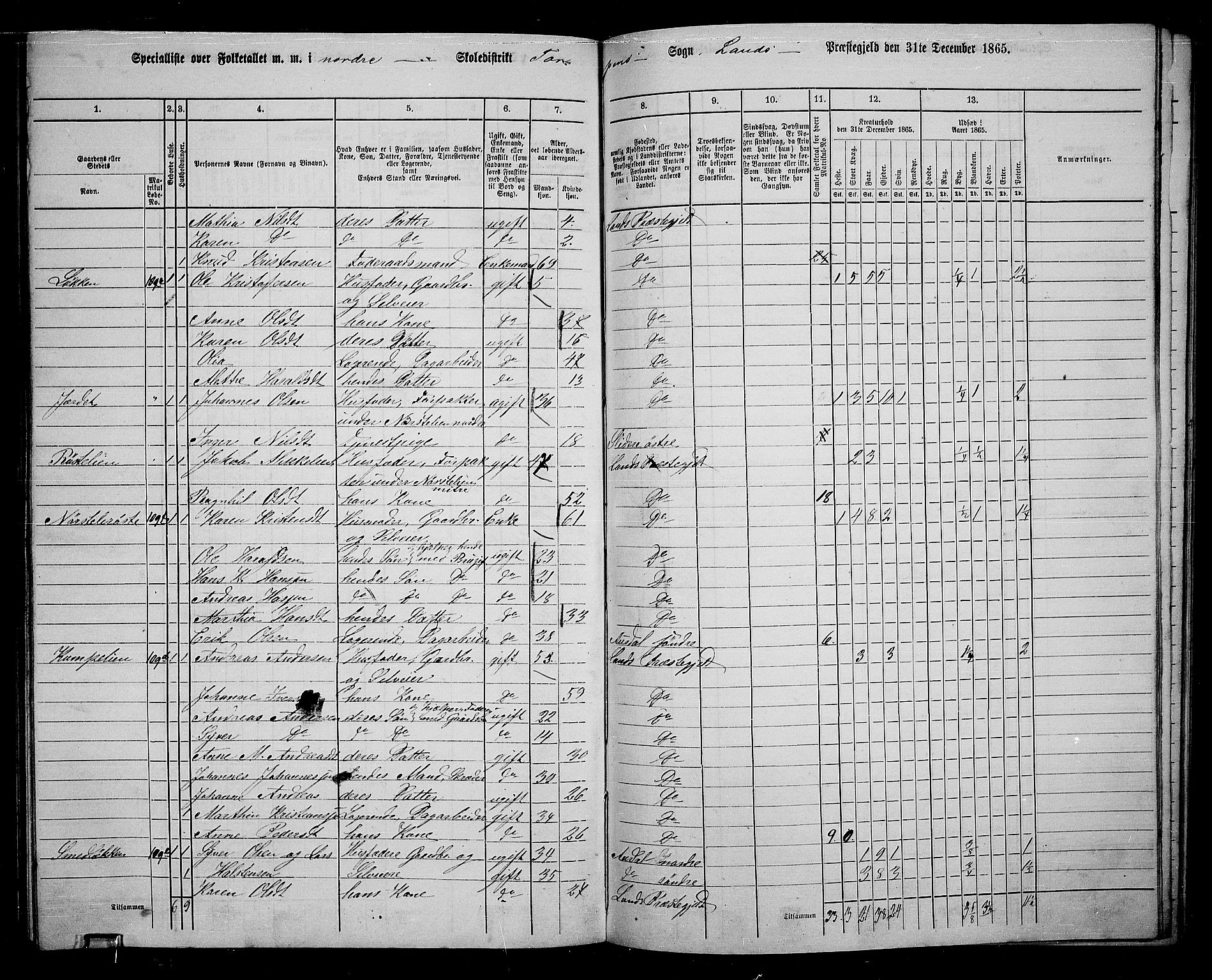 RA, 1865 census for Land, 1865, p. 168