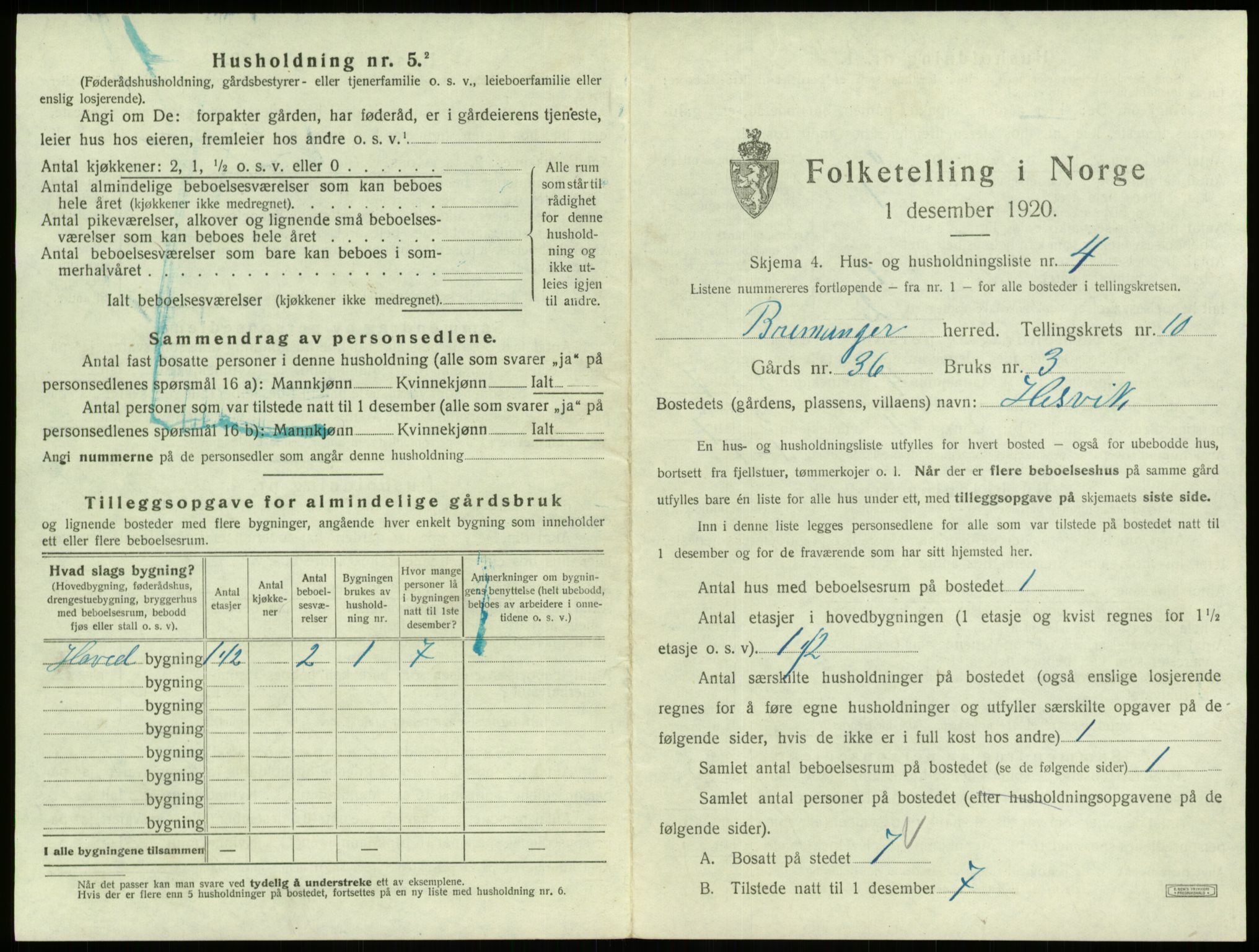 SAB, 1920 census for Bremanger, 1920, p. 720