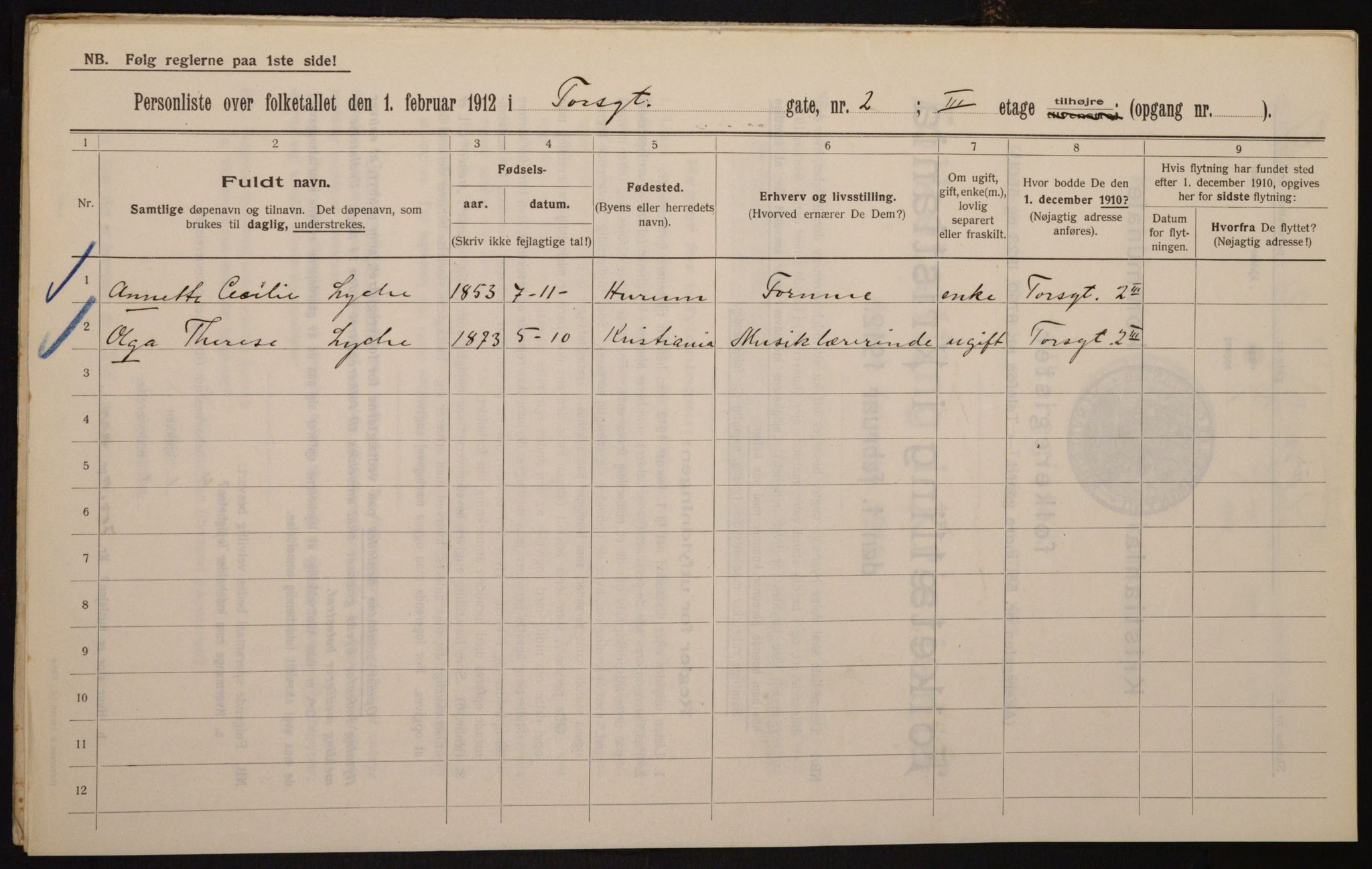 OBA, Municipal Census 1912 for Kristiania, 1912, p. 114322