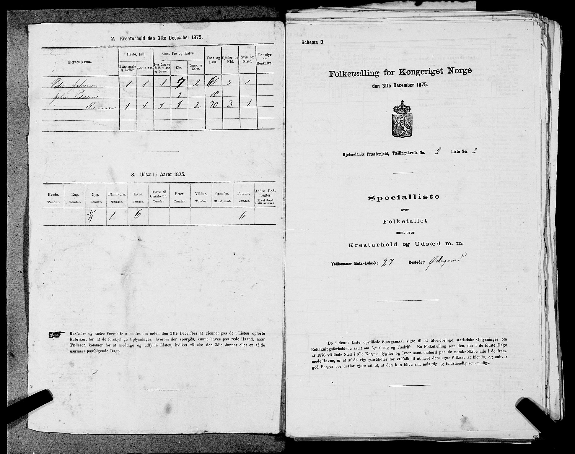 SAST, 1875 census for 1133P Hjelmeland, 1875, p. 201