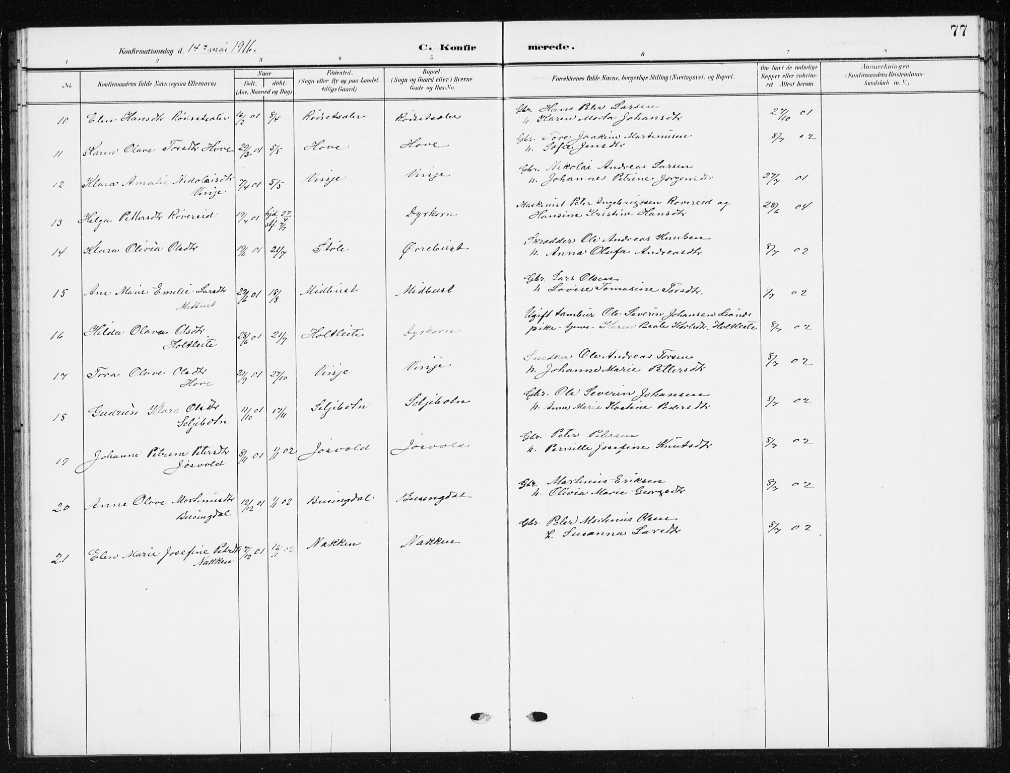 Ministerialprotokoller, klokkerbøker og fødselsregistre - Møre og Romsdal, AV/SAT-A-1454/521/L0303: Parish register (copy) no. 521C04, 1908-1943, p. 77