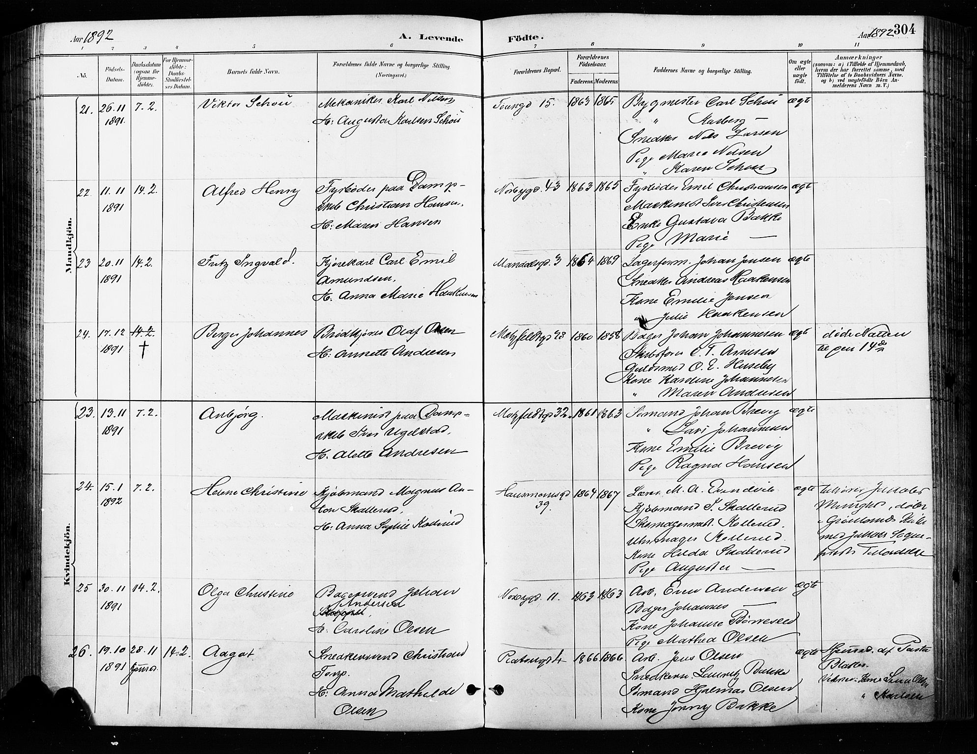 Grønland prestekontor Kirkebøker, AV/SAO-A-10848/F/Fa/L0009: Parish register (official) no. 9, 1888-1893, p. 304