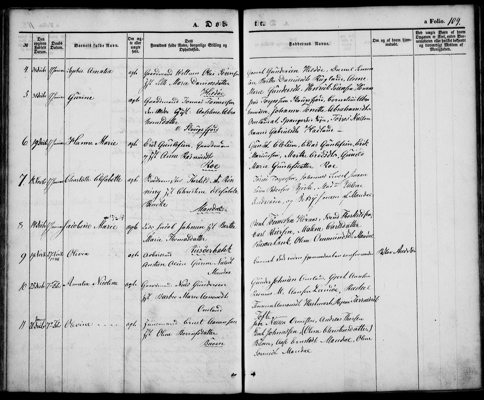 Mandal sokneprestkontor, AV/SAK-1111-0030/F/Fa/Faa/L0012: Parish register (official) no. A 12, 1840-1847, p. 109