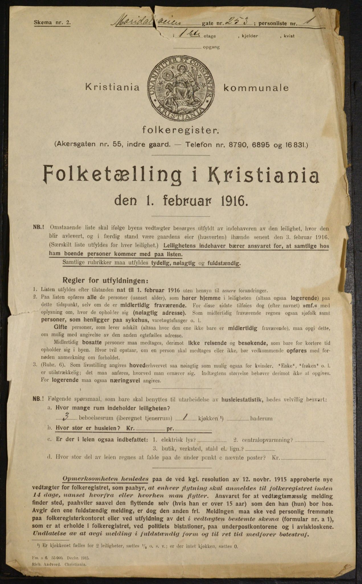 OBA, Municipal Census 1916 for Kristiania, 1916, p. 64224