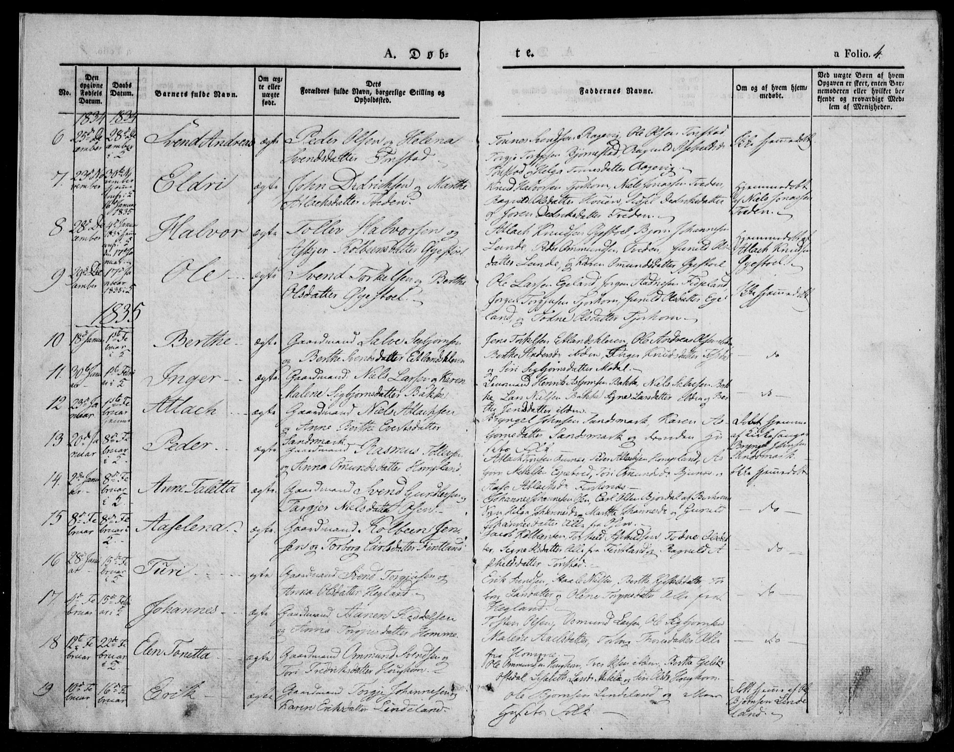 Bakke sokneprestkontor, SAK/1111-0002/F/Fa/Faa/L0004: Parish register (official) no. A 4, 1834-1846, p. 4