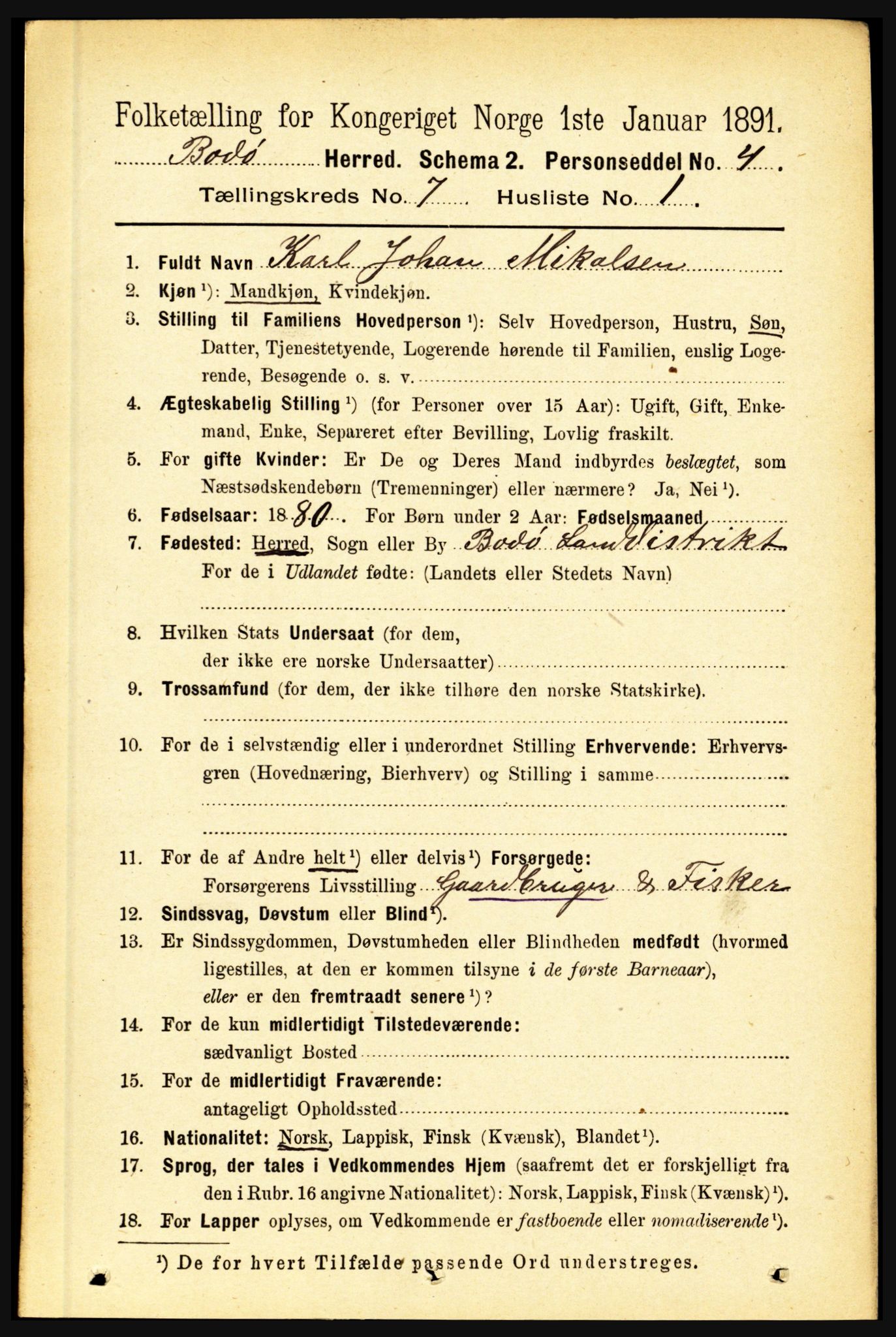 RA, 1891 census for 1843 Bodø, 1891, p. 4633