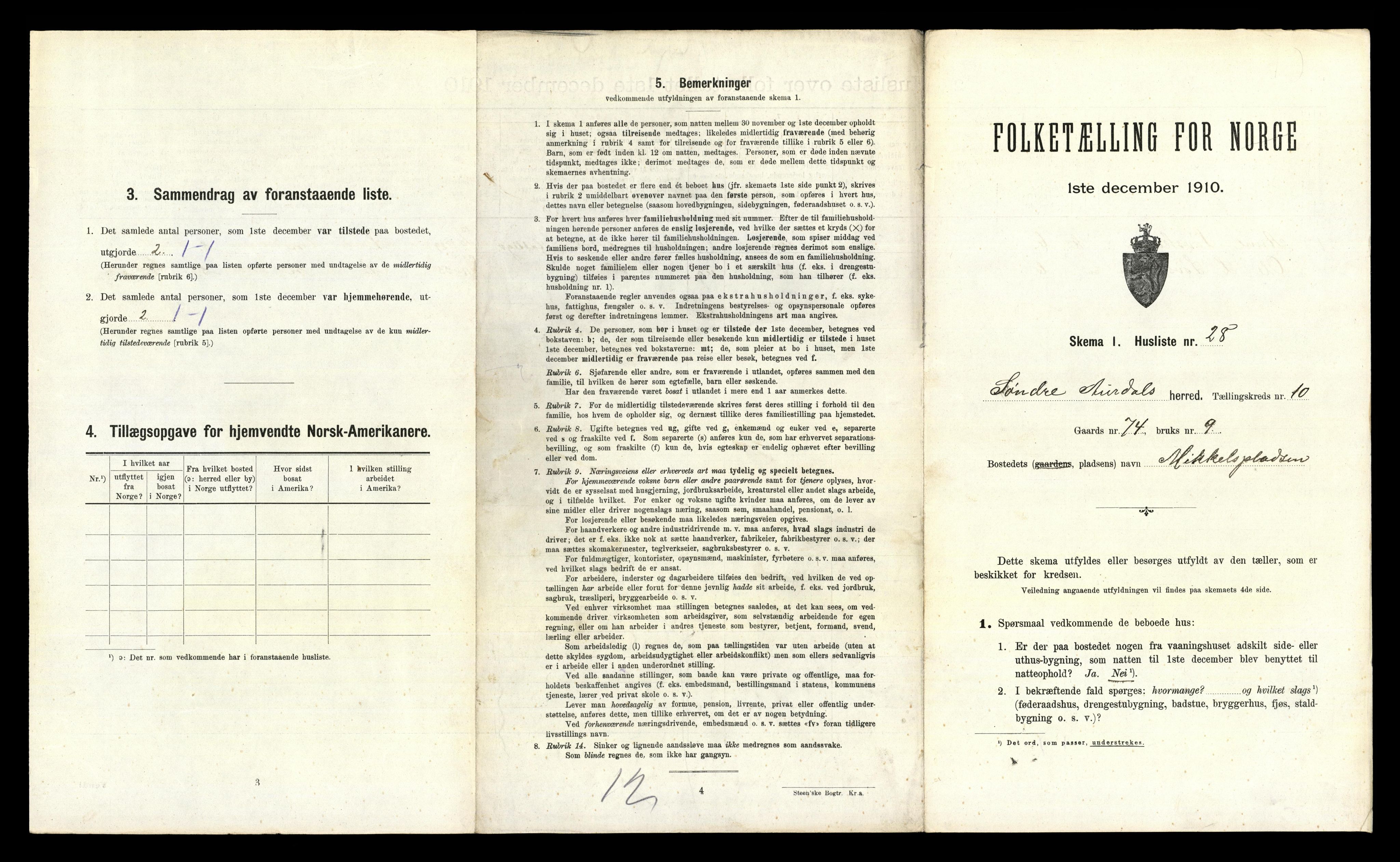 RA, 1910 census for Sør-Aurdal, 1910, p. 1075