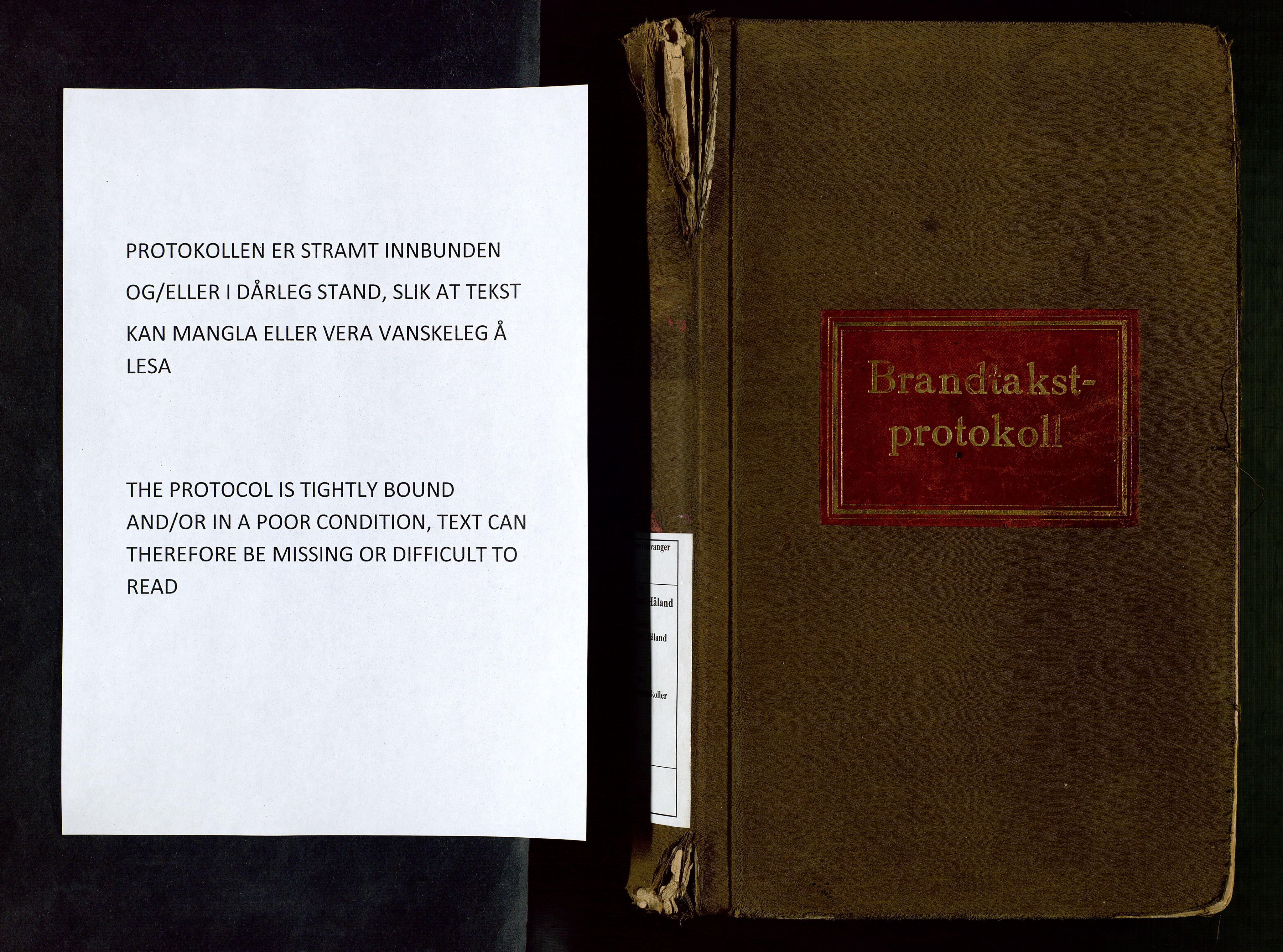 Håland lensmannskontor, SAST/A-100100/Go/L0005: "Brandtakstprotokoll"  Register i boken., 1929-1948