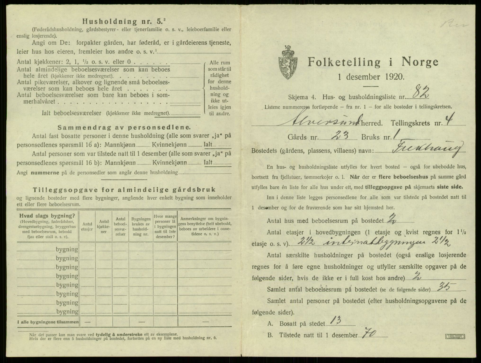 SAB, 1920 census for Alversund, 1920, p. 439
