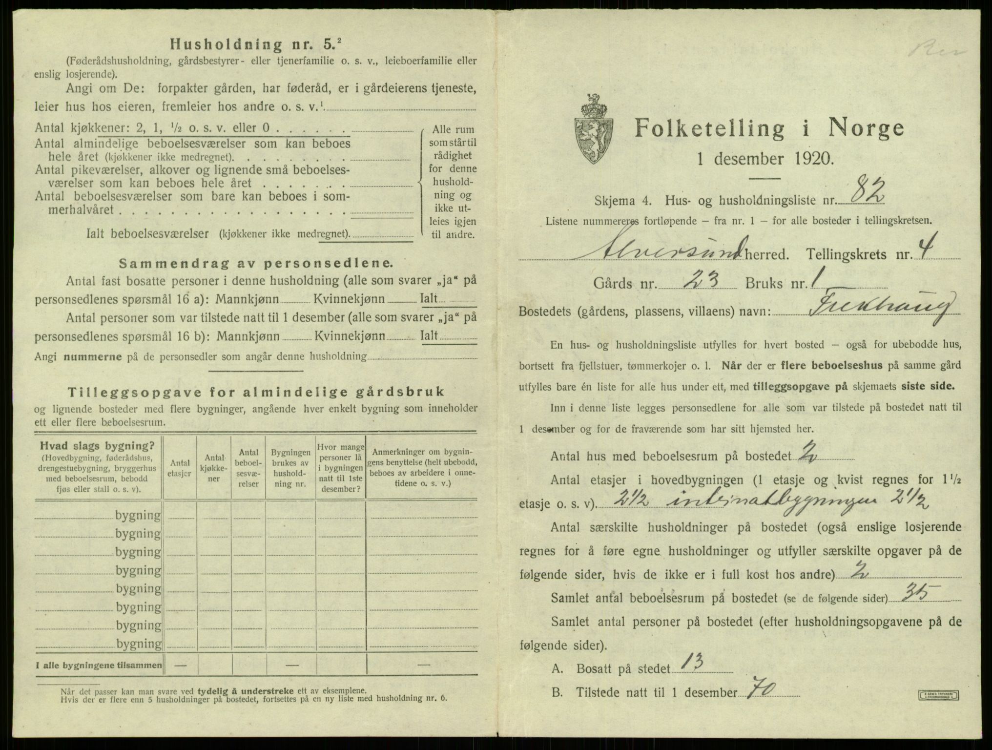 SAB, 1920 census for Alversund, 1920, p. 439