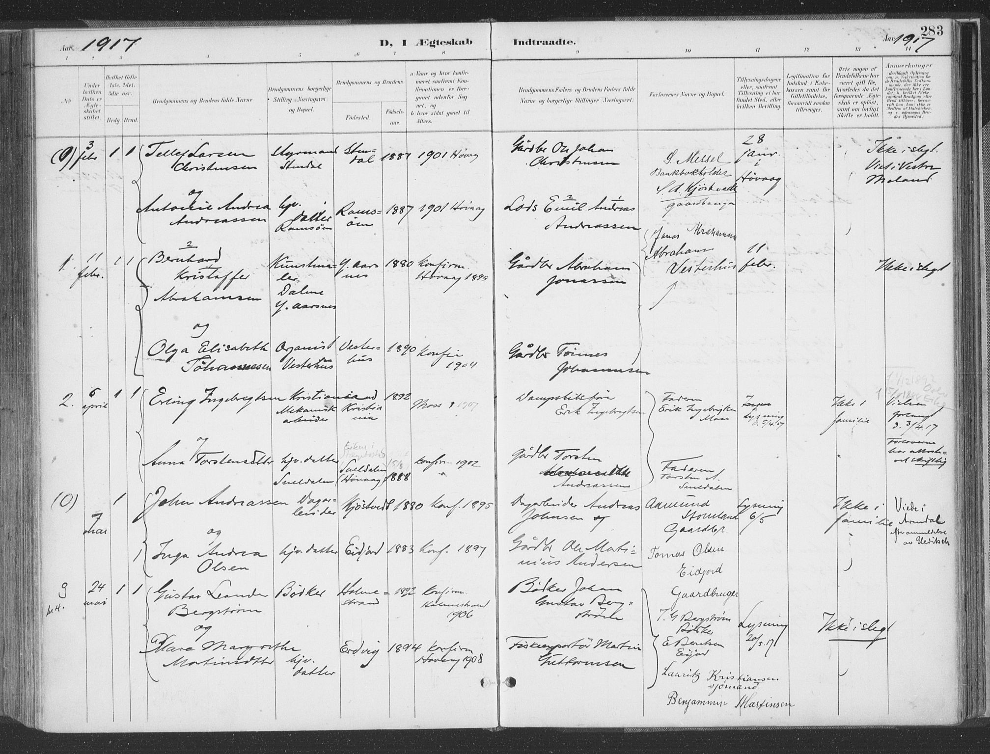 Høvåg sokneprestkontor, AV/SAK-1111-0025/F/Fa/L0006: Parish register (official) no. A 6, 1894-1923, p. 283