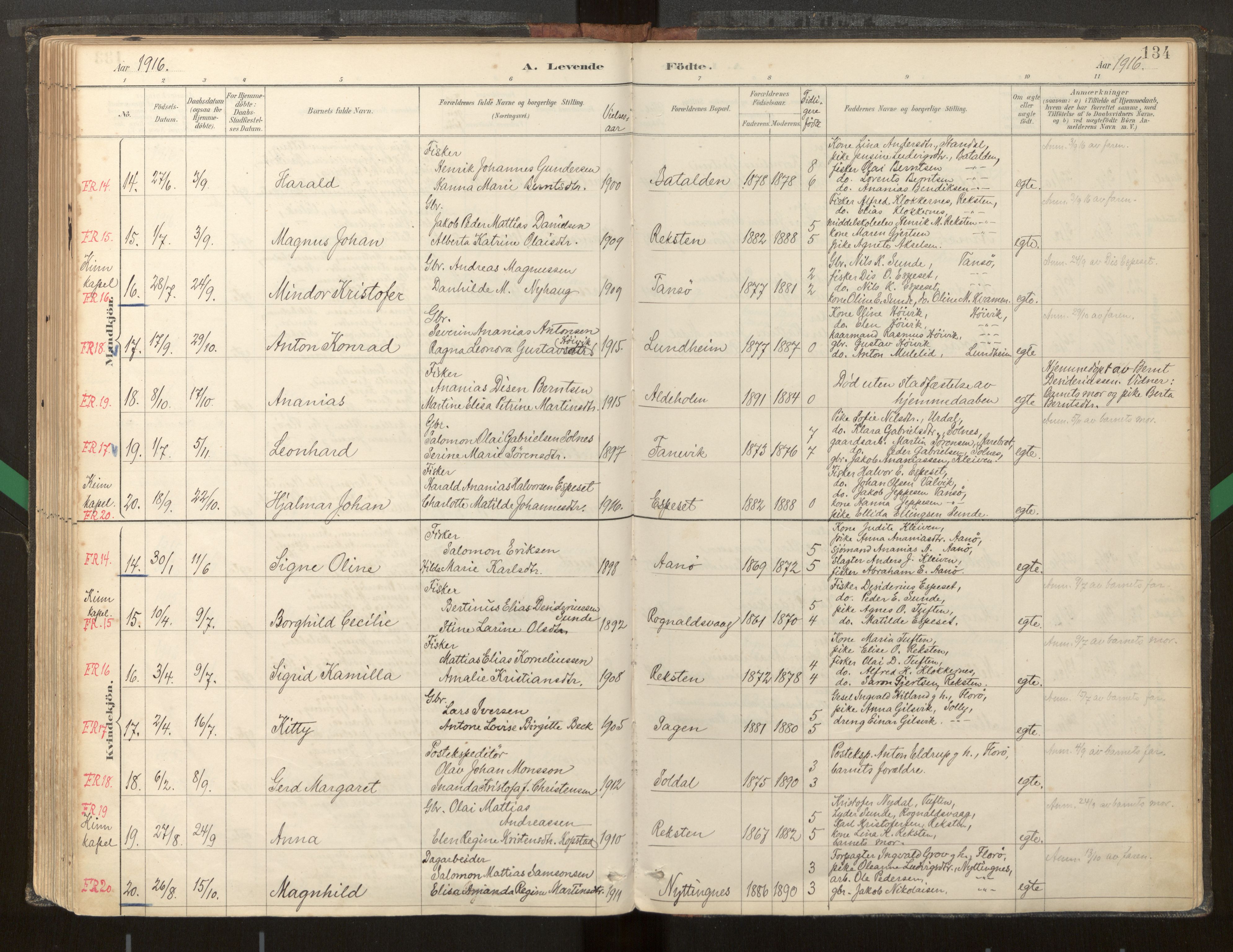 Kinn sokneprestembete, AV/SAB-A-80801/H/Haa/Haab/L0001: Parish register (official) no. B 1, 1886-1921, p. 134