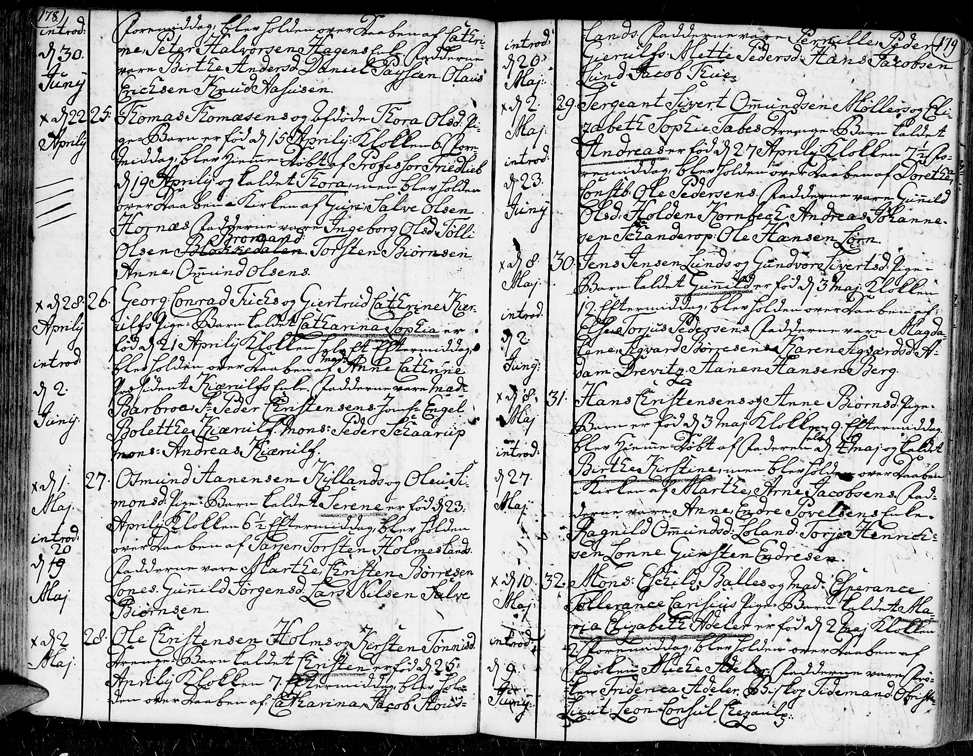 Kristiansand domprosti, AV/SAK-1112-0006/F/Fa/L0002: Parish register (official) no. A 2, 1755-1778, p. 178-179