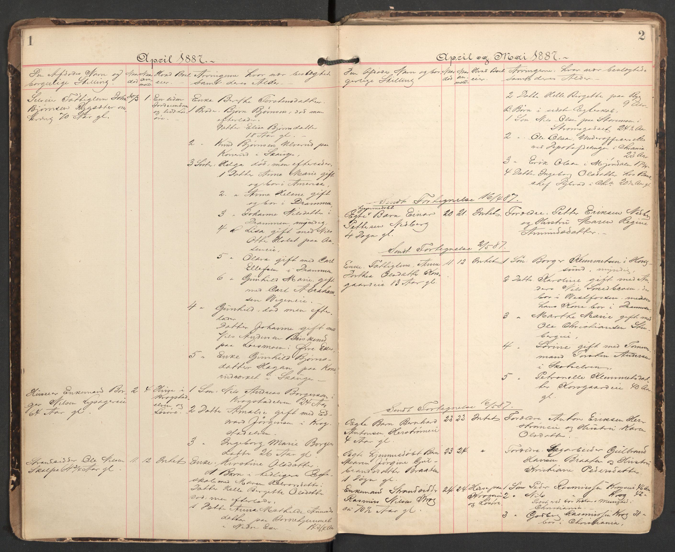 Nedre Eiker lensmannskontor, AV/SAKO-A-530/H/Ha/L0001: Dødsfallsprotokoll, 1887-1915, p. 1-2